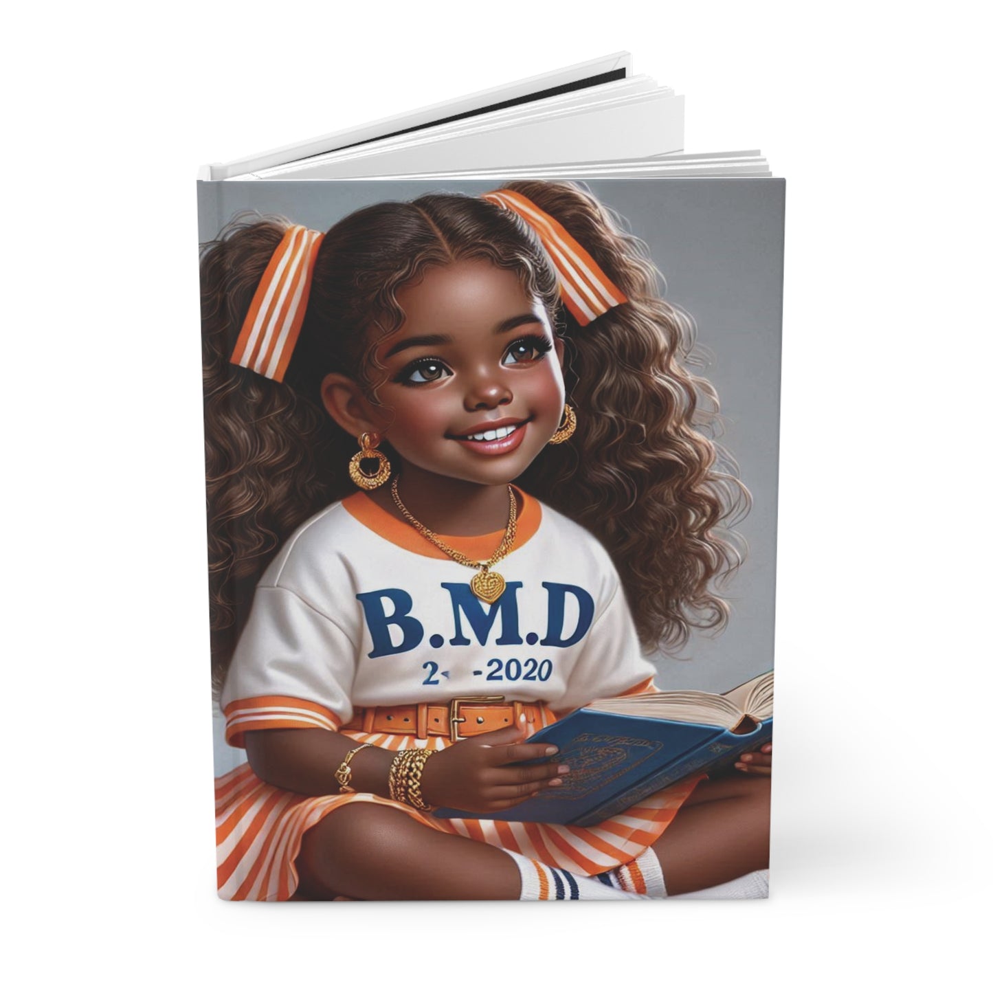 B.M.D Reading Girl Hardcover Journal Matte, Book Lover Notebook, Writer's Diary, Literary Gift, Stationery Set (pic 3 orange)