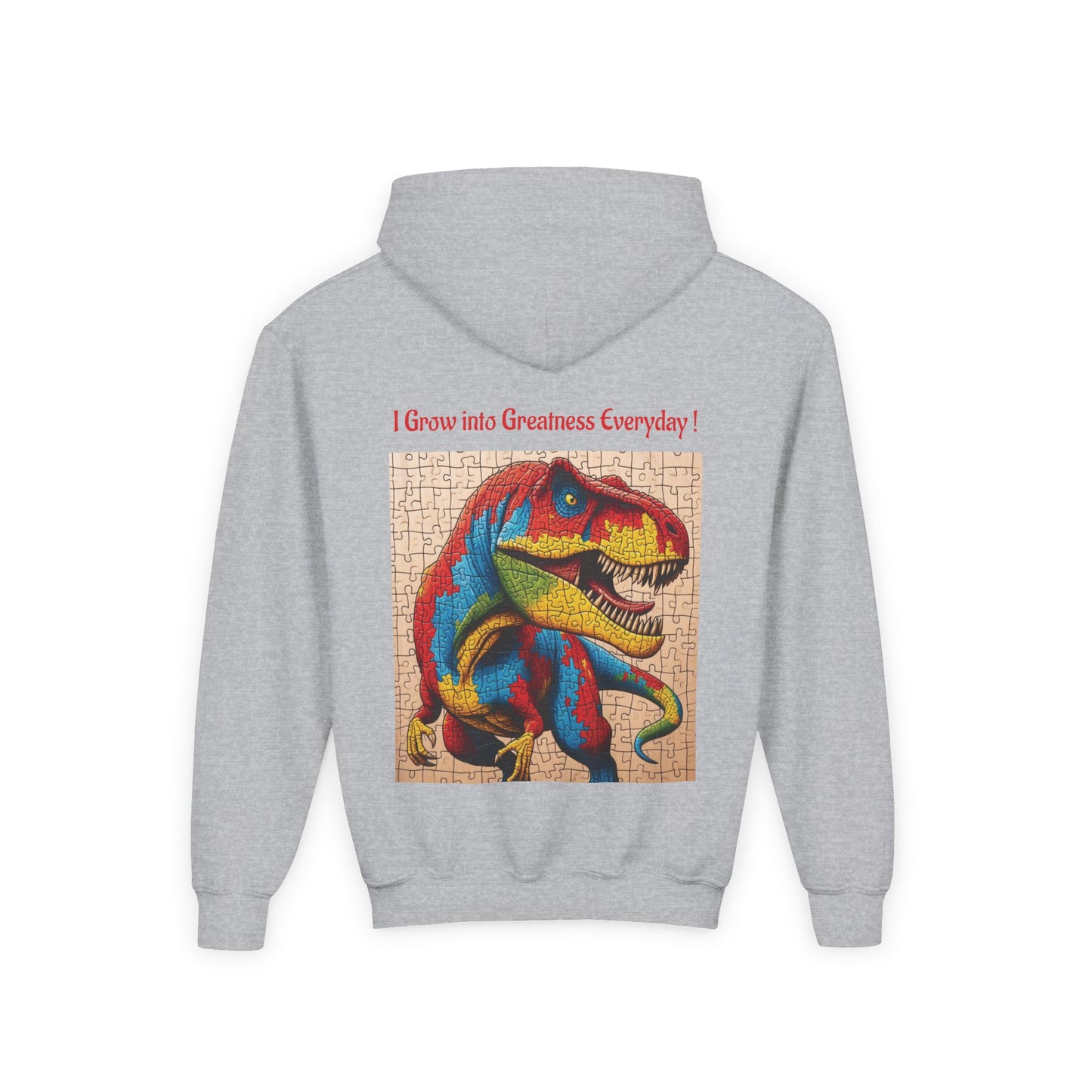 B.M.D Colorful Dinosaur Hoodie — Youth T‑Rex Puzzle Art Pullover