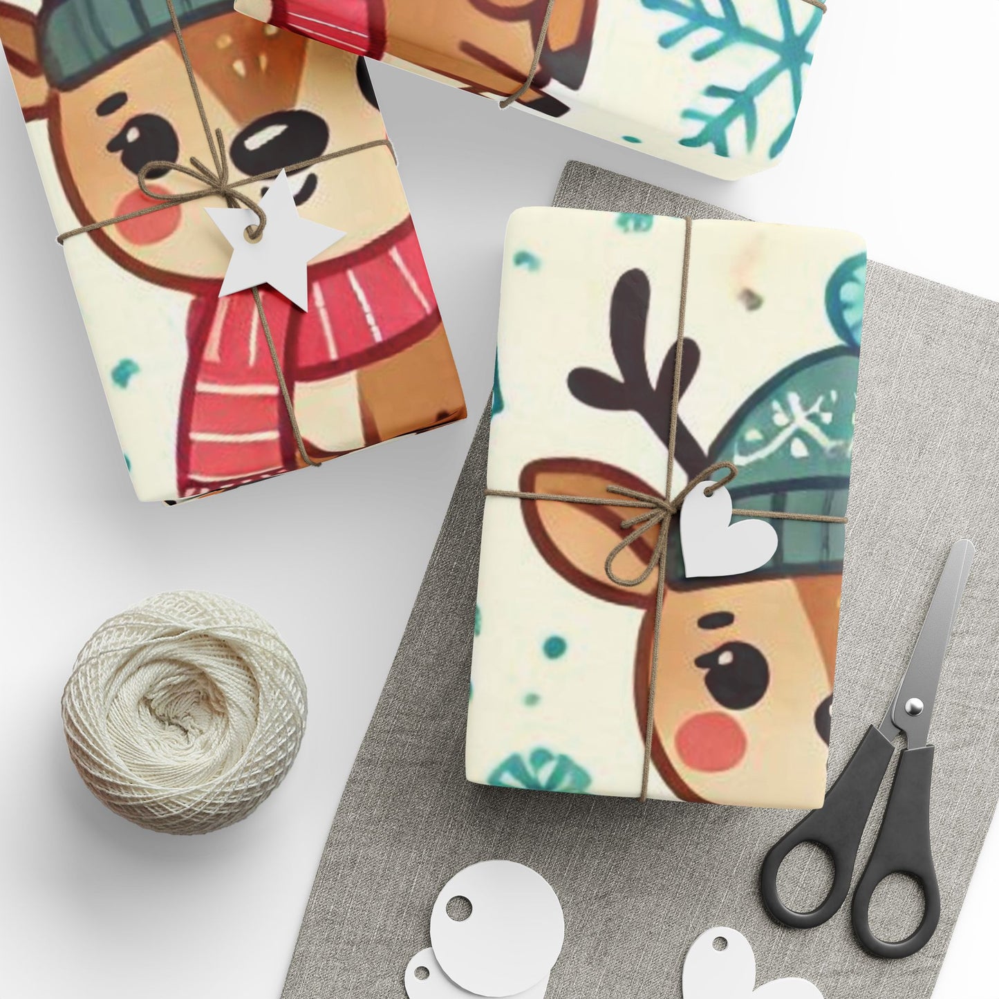 B.M.D Cute Reindeer Wrapping Paper – Festive Holiday Gift Wrap with Snowflakes & Trees