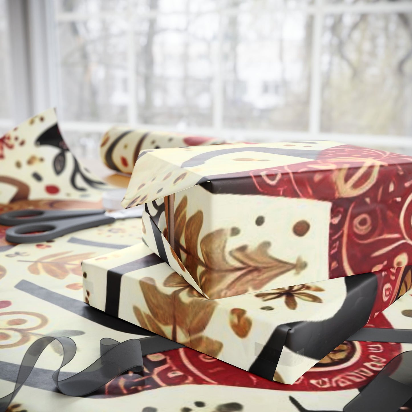 B.M.D Reindeer Folk Art Wrapping Paper Roll — Festive Scandinavian Holiday Gift Wrap