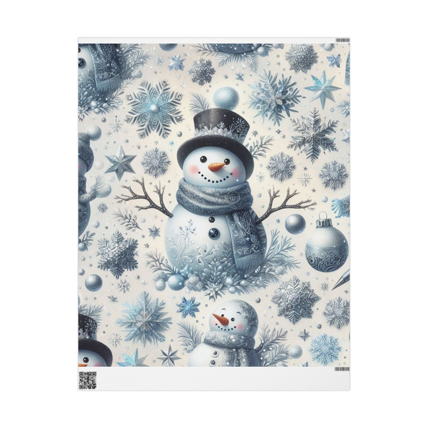 B.M.D Snowman Wrapping Paper Roll — Blue Winter Holiday Gift Wrap
