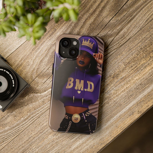 Stylish Tough Phone Cases with B.M.D Design, Trendy Phone Accessories, Gift for Her, Hip Hop Phone Cover, Queen Vibe Case