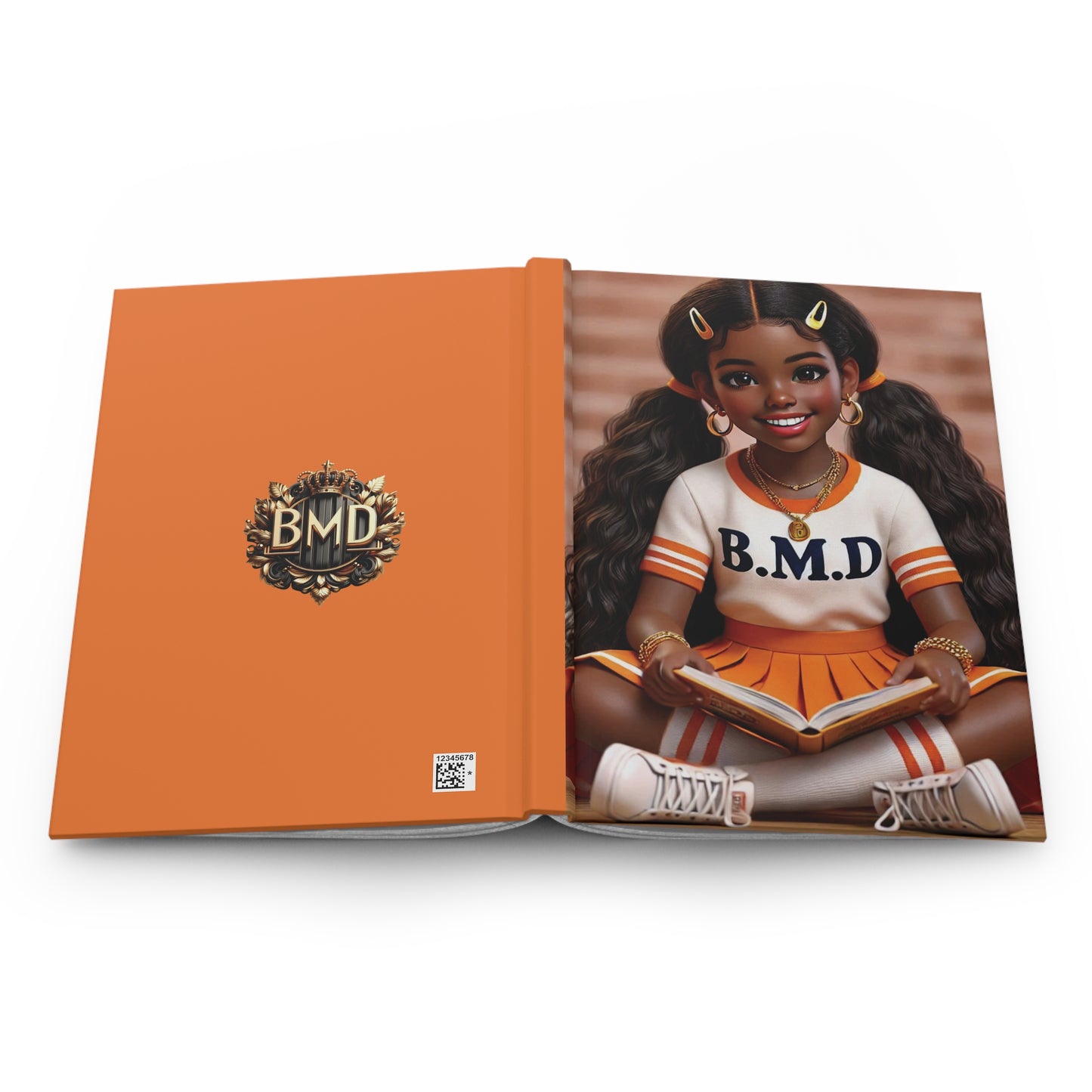 B.M.D Reading Girl Hardcover Journal Matte, Book Lover Notebook, Writer's Diary, Literary Gift, Stationery Set (pic 2 orange)