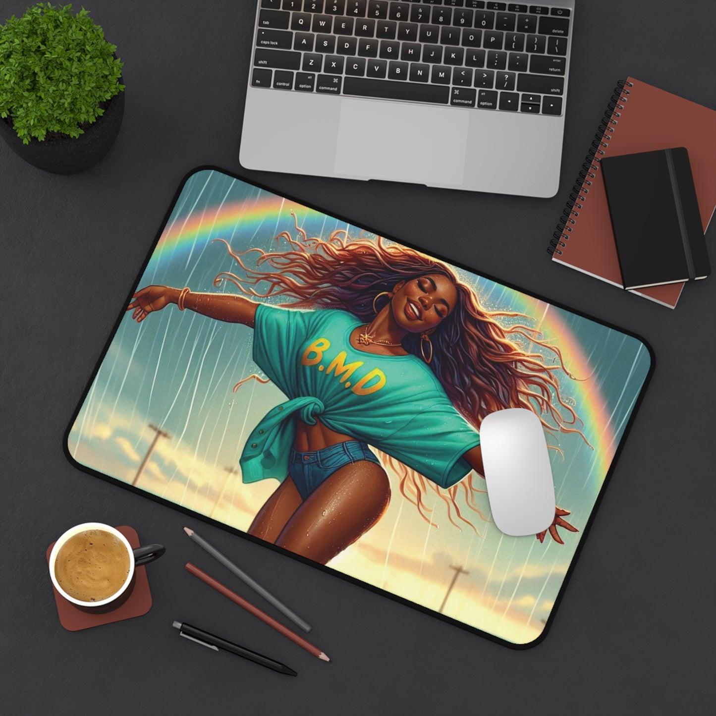 B.M.D Vibrant Rainbow Desk Mat - B.M.D. Dance Vibe, Home Office Decor, Motivational Gift, Gaming Accessory, Student Essential