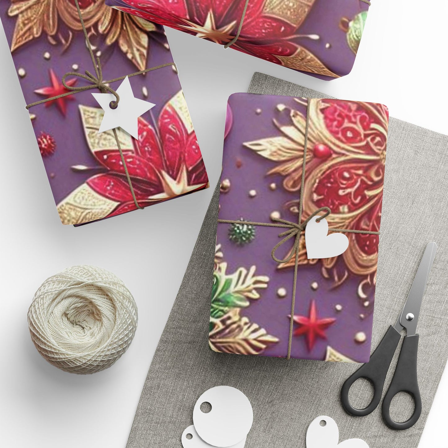 B.M.D Holiday Poinsettia Wrapping Paper — Festive Purple, Red & Gold Gift Wrap