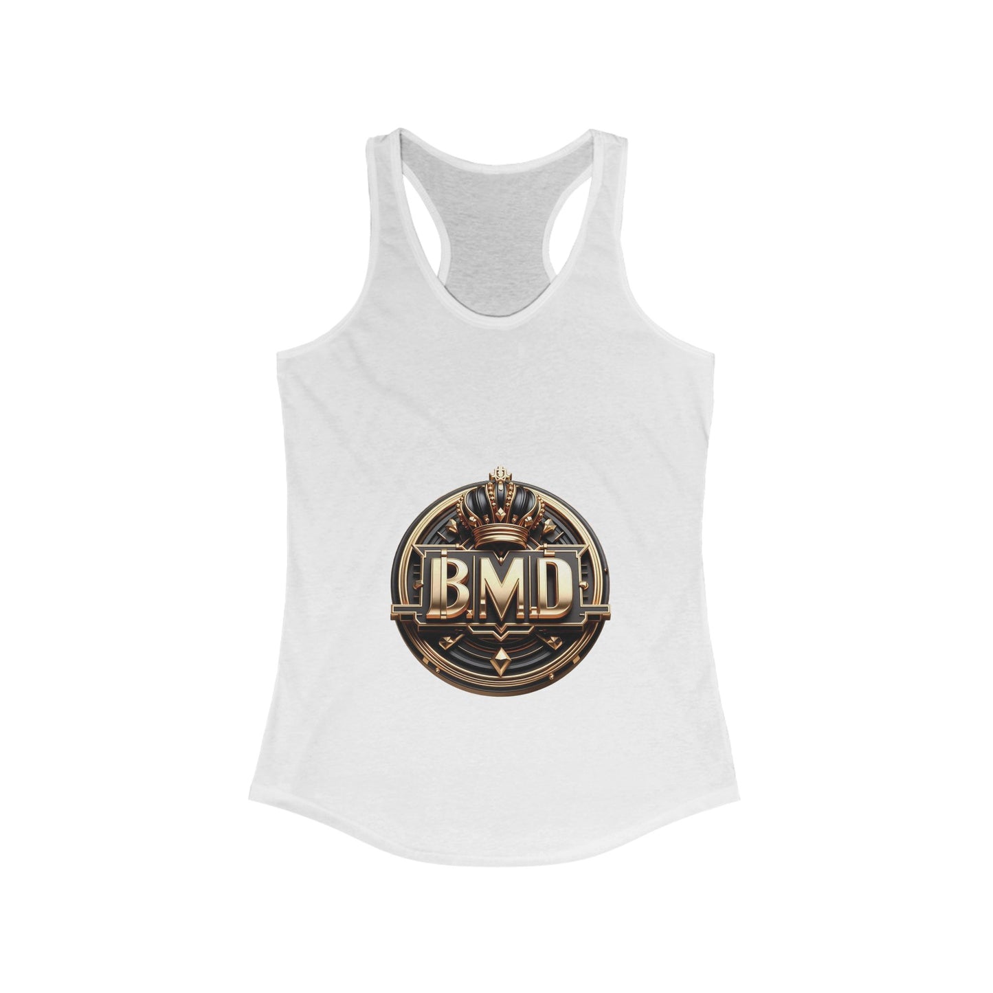 B.M.D White, Black and Gold Women's Ideal Racerback Tank