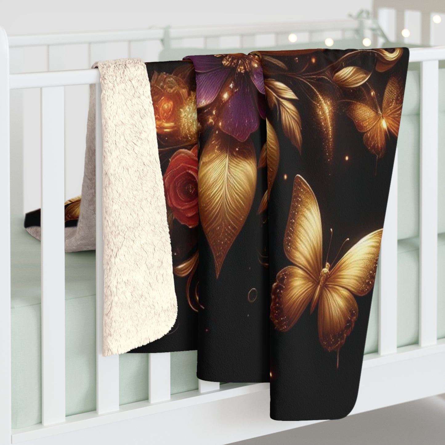 B.M.D Golden Butterfly and Flowers Fleece Blanket
