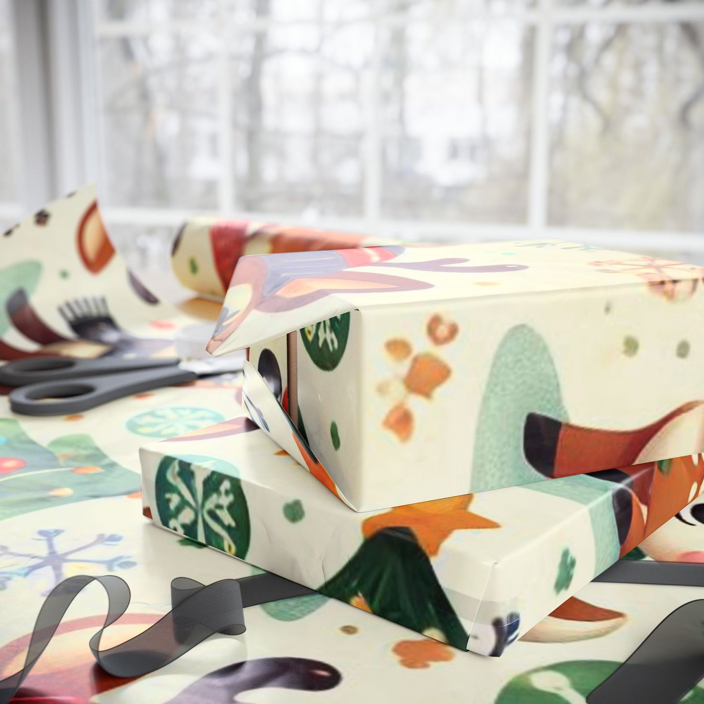 B.M.D Cute Reindeer Christmas Wrapping Paper Roll — Festive Holiday Gift Wrap with Trees & Snowflakes
