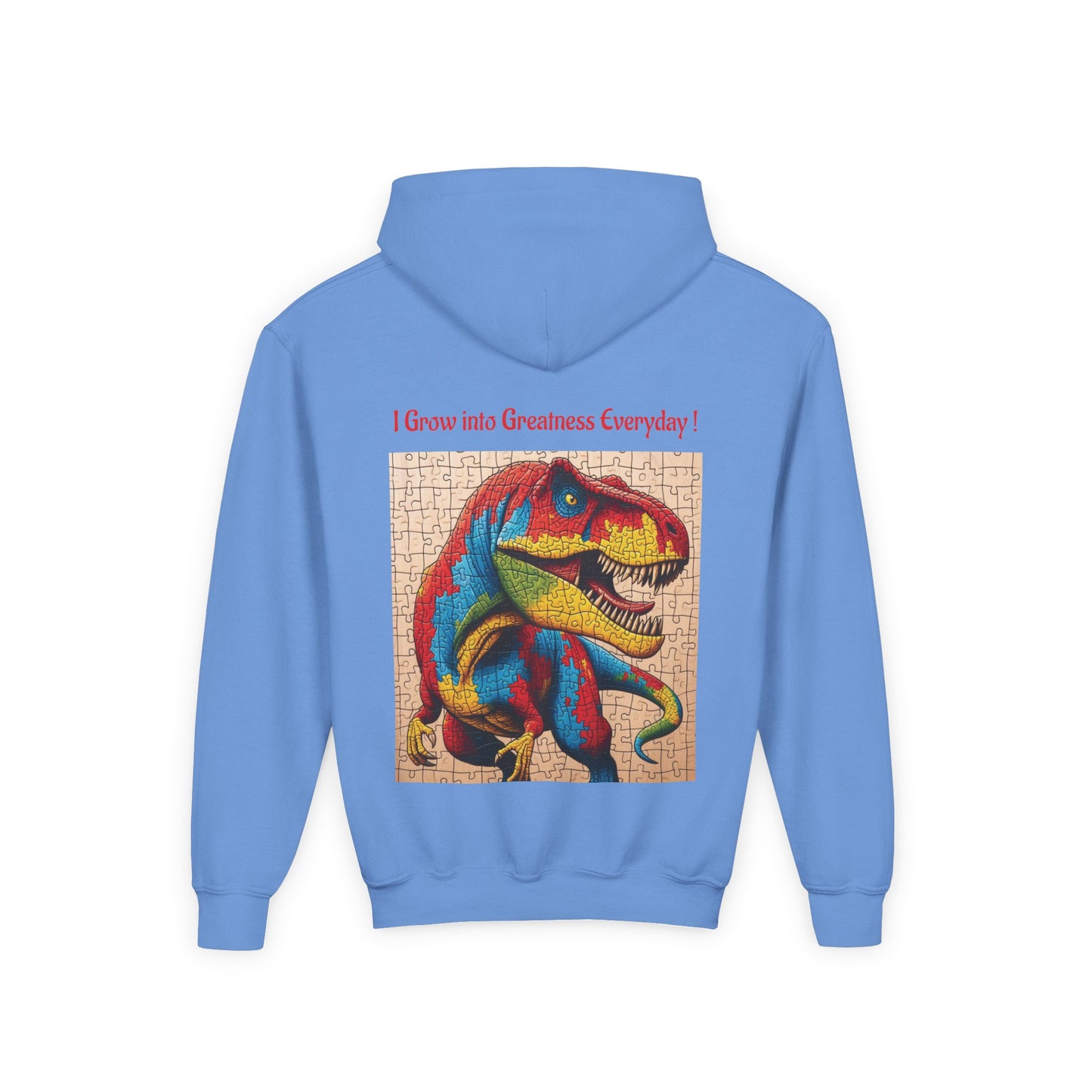 B.M.D Colorful Dinosaur Hoodie — Youth T‑Rex Puzzle Art Pullover