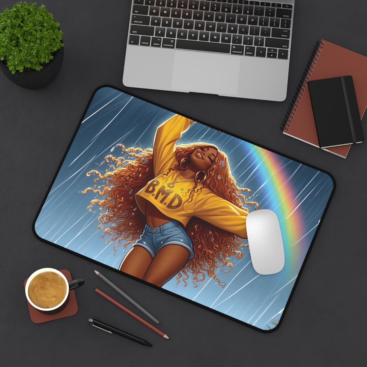 B.M.D Vibrant Rainbow Desk Mat - B.M.D. Dance Vibe, Home Office Decor, Motivational Gift, Gaming Accessory, Student Essential
