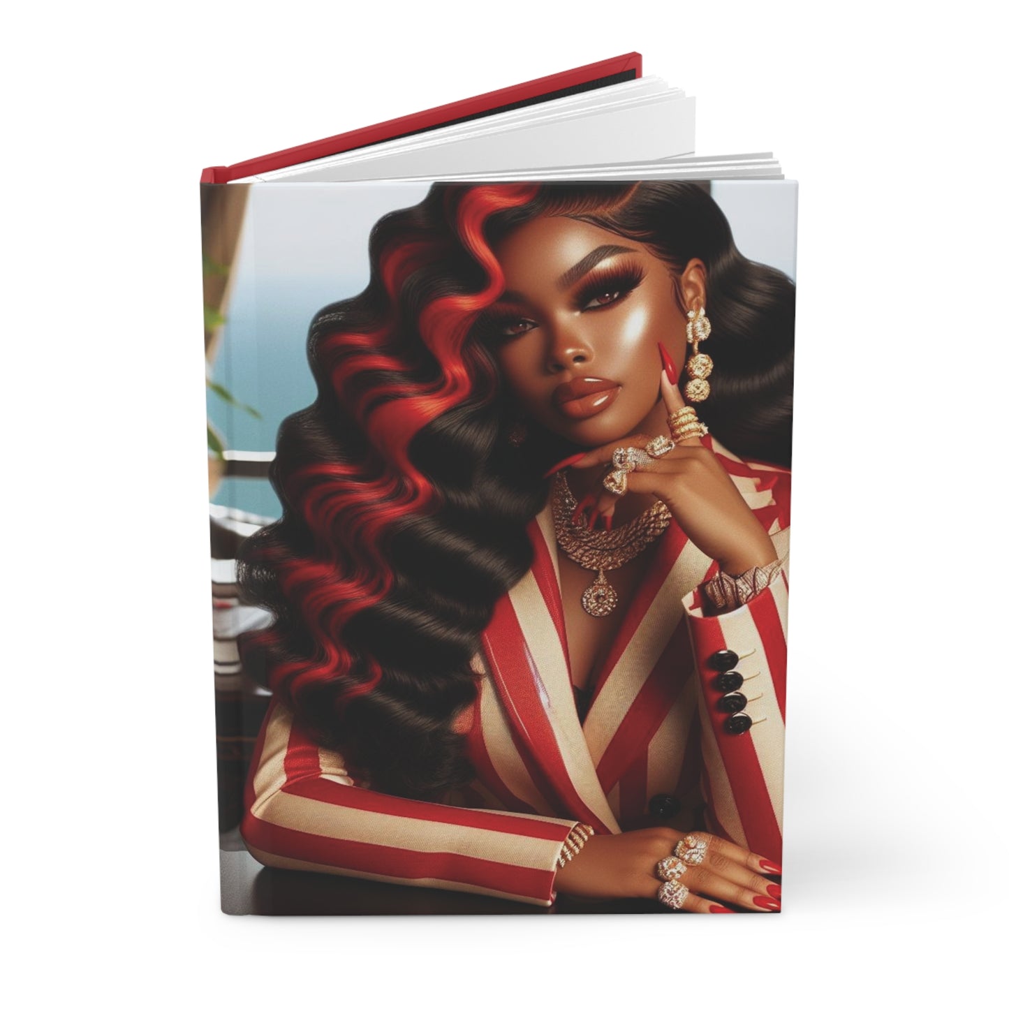 B.M.D Chic Diva Hardcover Journal - Stylish Writing Notebook, Perfect Gift for Women, Fashionistas, and Creatives, Red and Black Design