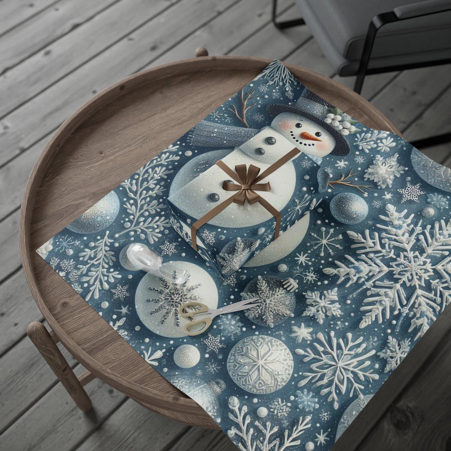 B.M.D Winter Snowman Wrapping Paper — Snowflake Holiday Gift Wrap