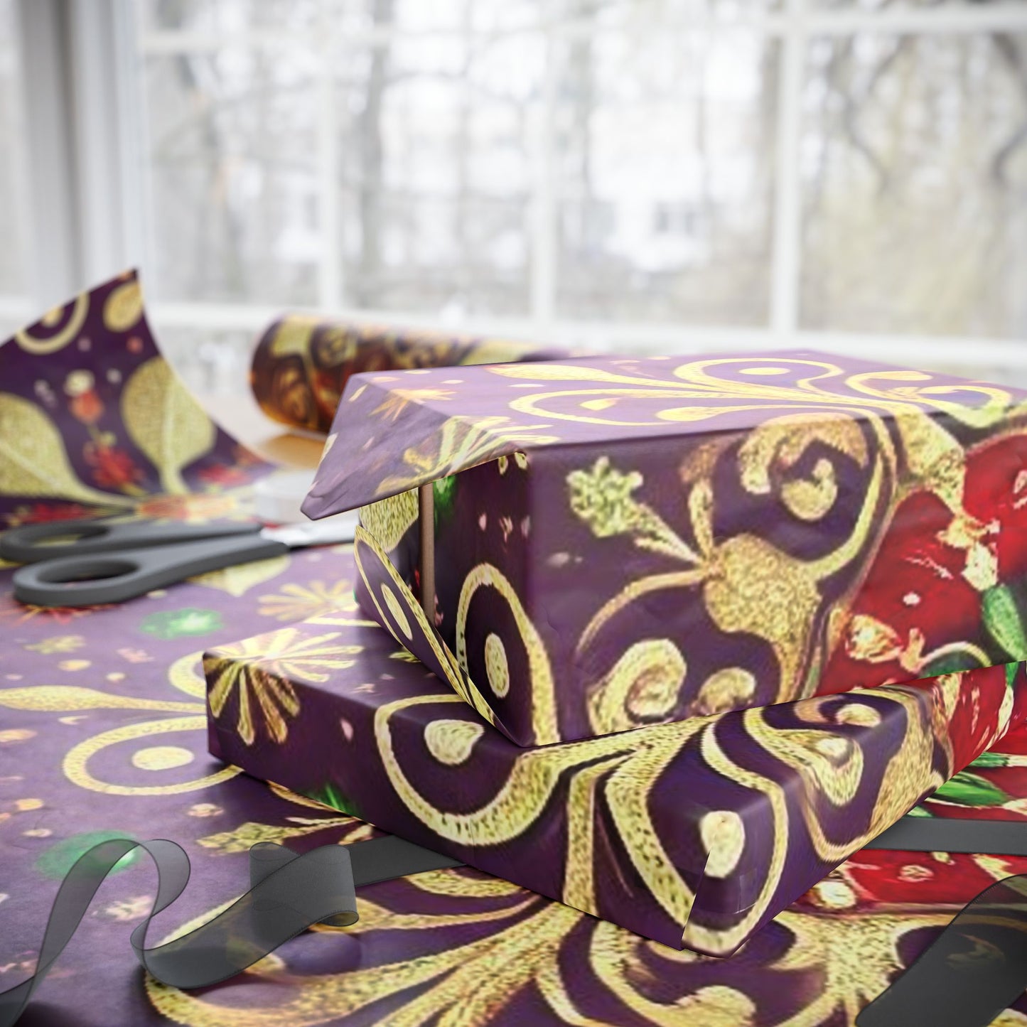 B.M.D Holiday Snowflake Wrapping Paper — Festive Gold & Jewel-Tone Gift Wrap