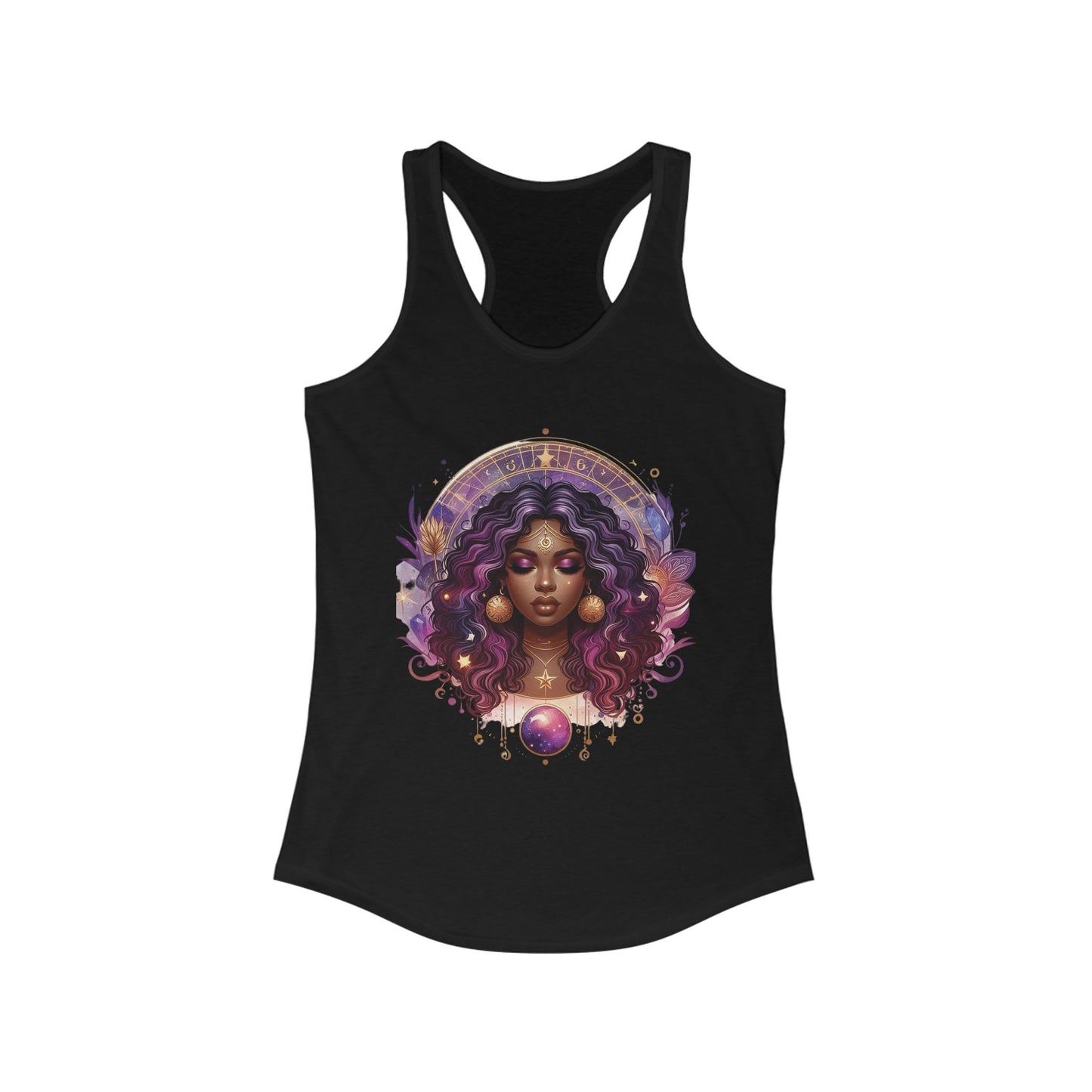 B M.D Cosmic Vibes Racerback Tank, Spiritual Women's Shirt, Bohemian Apparel, Vintage Style Tank, Astrology Gift for Her