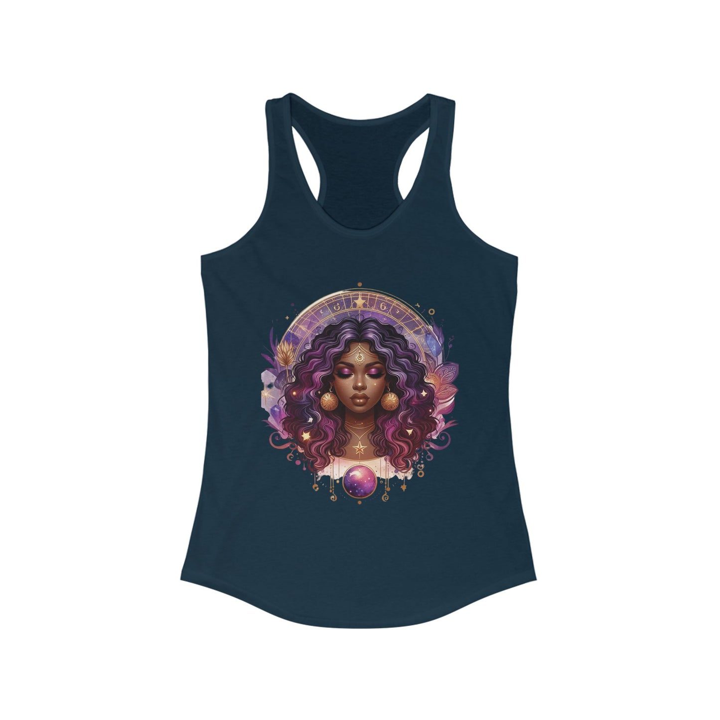B M.D Cosmic Vibes Racerback Tank, Spiritual Women's Shirt, Bohemian Apparel, Vintage Style Tank, Astrology Gift for Her