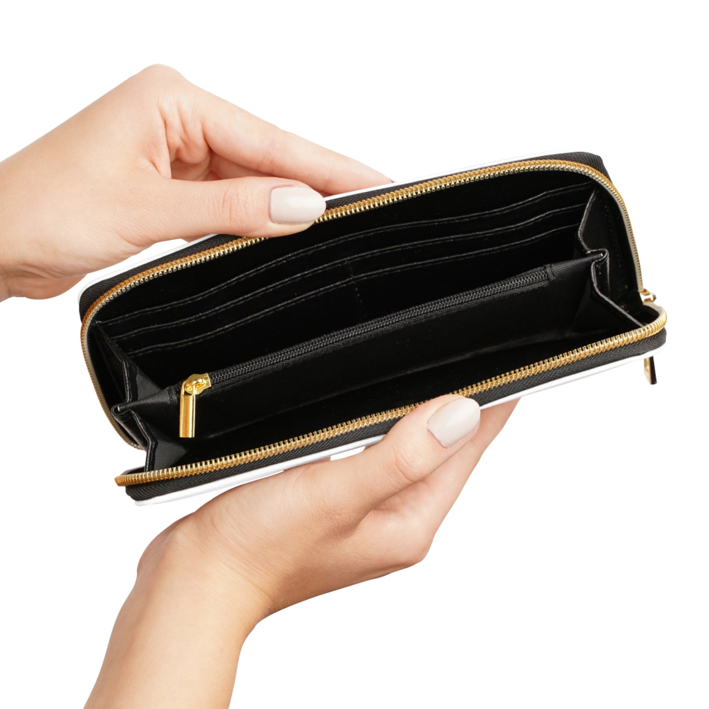 B.M.D White, Black and Gold Zipper Wallet