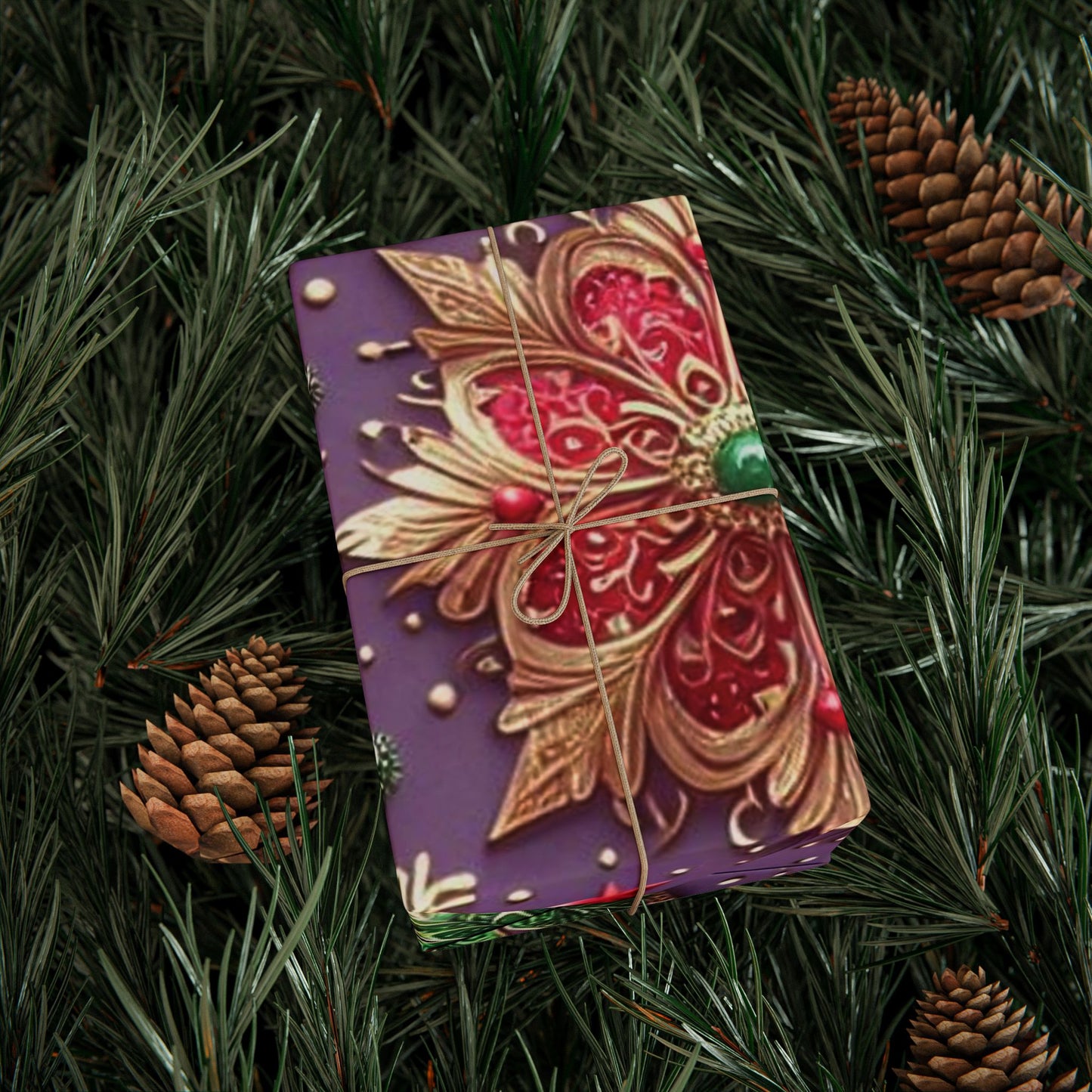B.M.D Holiday Poinsettia Wrapping Paper — Festive Purple, Red & Gold Gift Wrap