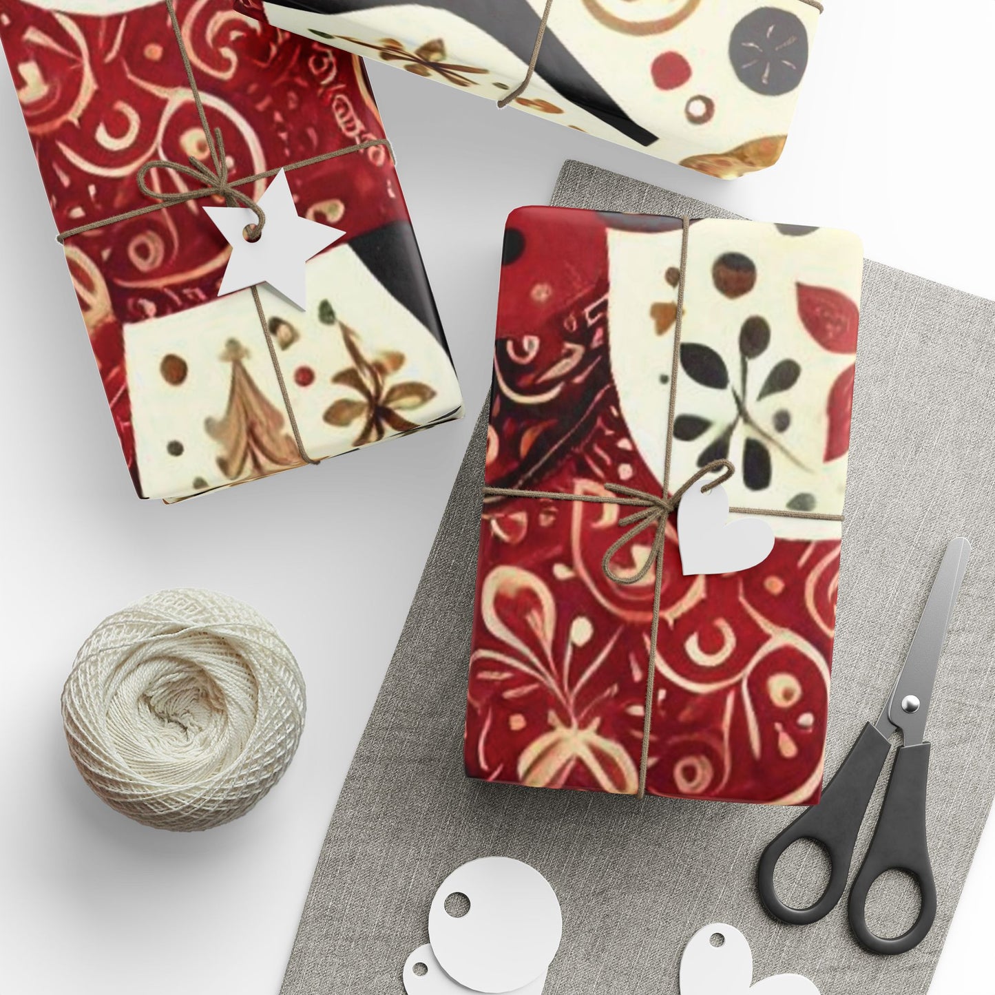 B.M.D Reindeer Folk Art Wrapping Paper Roll — Festive Scandinavian Holiday Gift Wrap