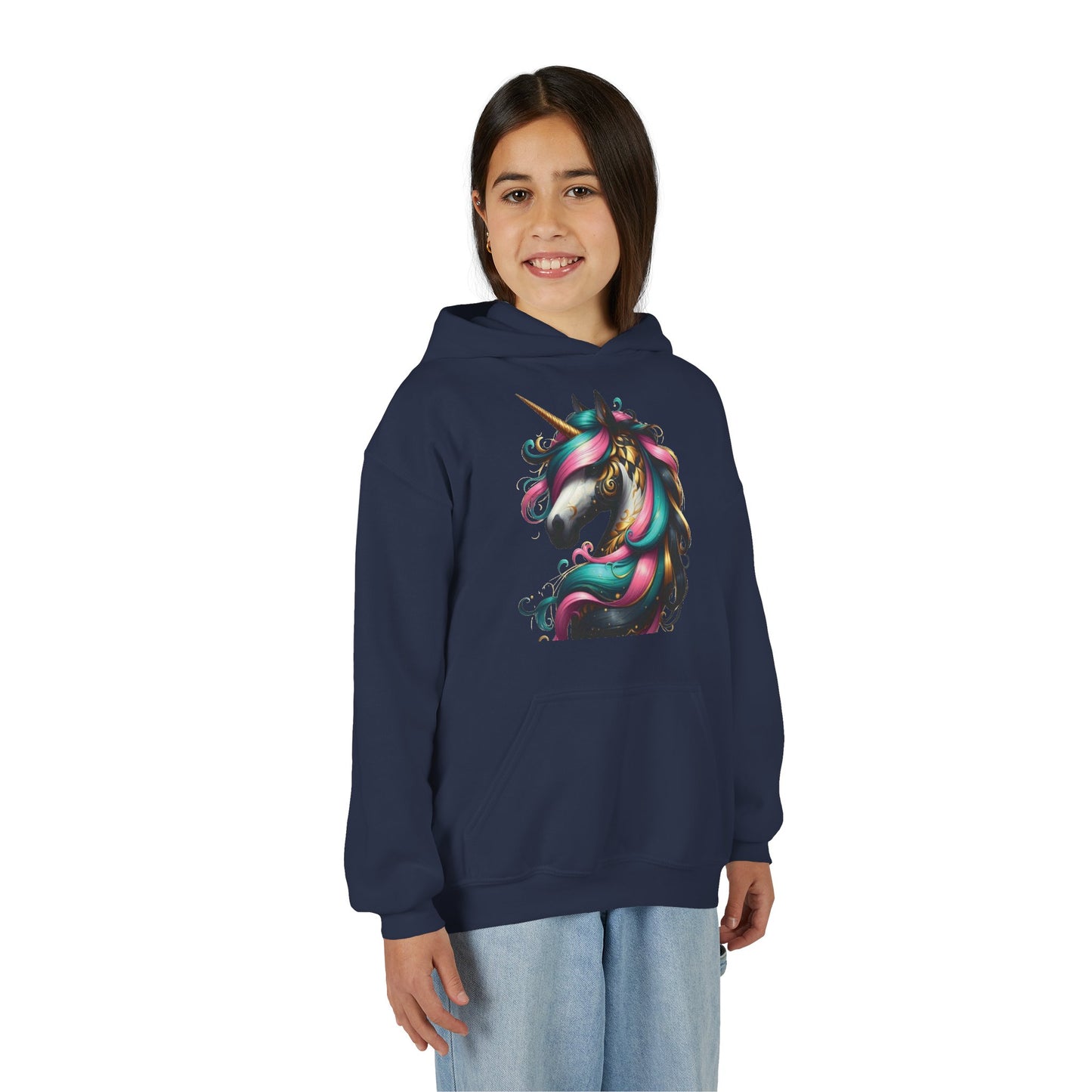 B.M.D Whimsical Unicorn Youth Hoodie, Adorable Kids Sweatshirt, Perfect for Birthdays, Gift for Unicorn Lovers, Cozy Pullover