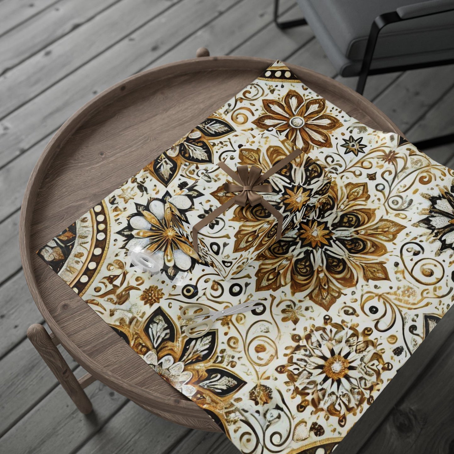 B.M.D Gold Floral Mandala Wrapping Paper – Elegant Gift Wrap for Weddings & Holidays