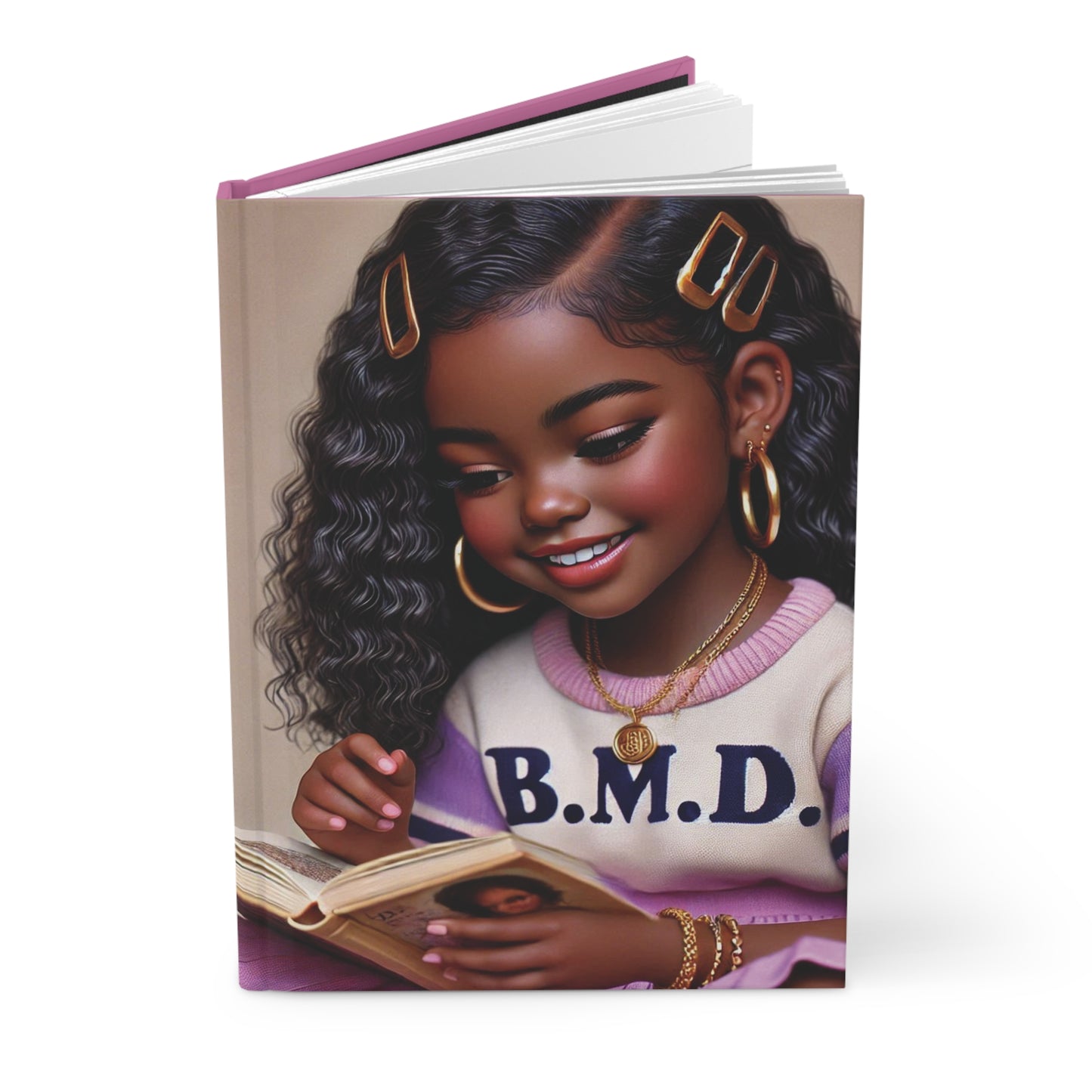 B.M.D Reading Girl Hardcover Journal Matte, Book Lover Notebook, Writer's Diary, Literary Gift, Stationery Set (pic 1 light pink)