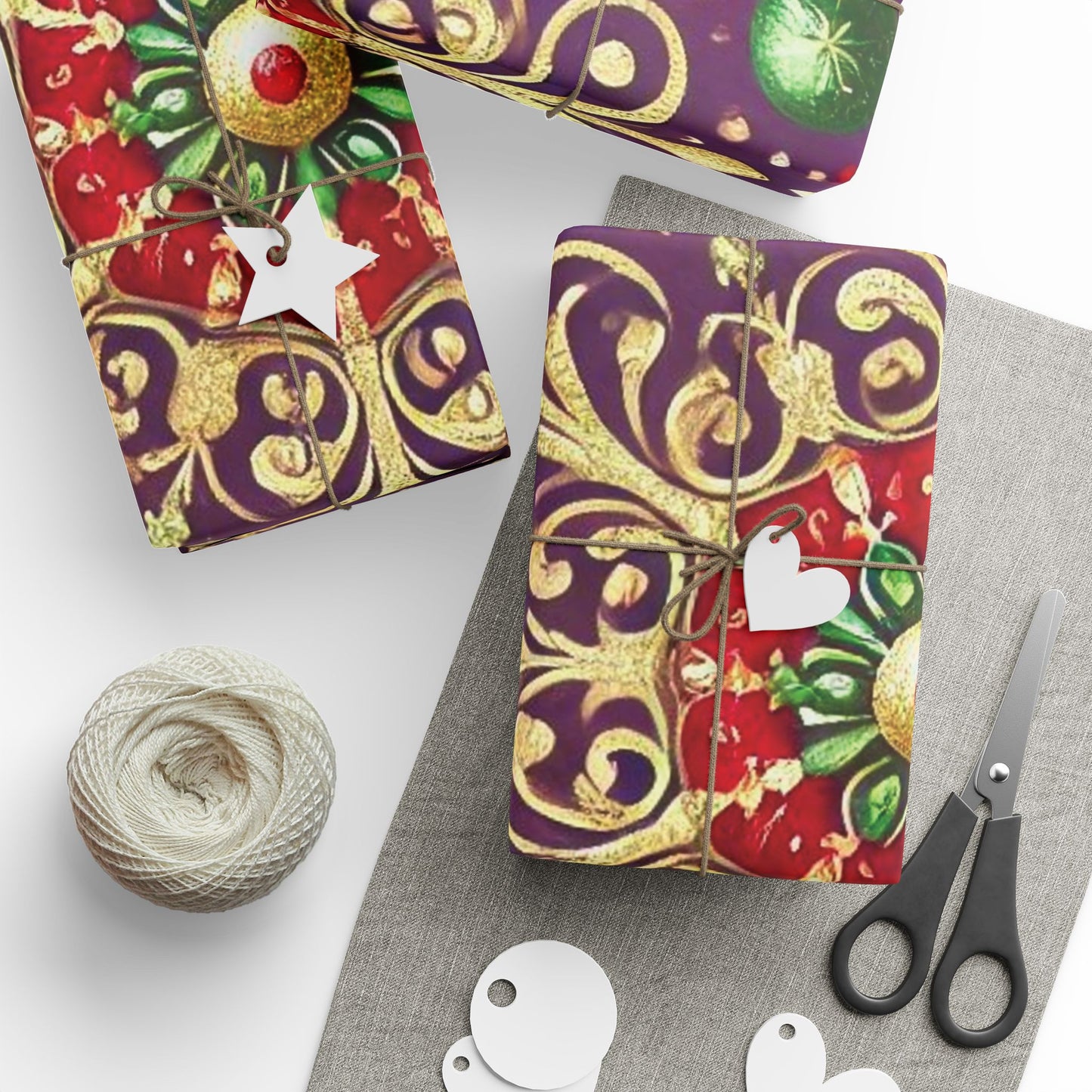B.M.D Holiday Snowflake Wrapping Paper — Festive Gold & Jewel-Tone Gift Wrap