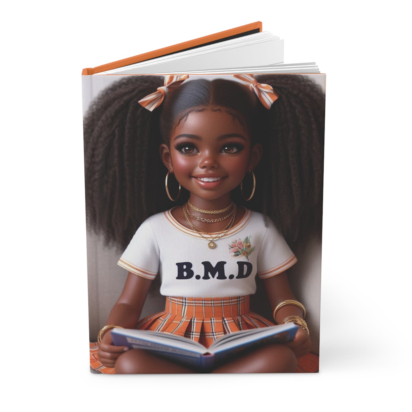 B.M.D Reading Girl Hardcover Journal Matte, Book Lover Notebook, Writer's Diary, Literary Gift, Stationery Set (pic 1 orange)