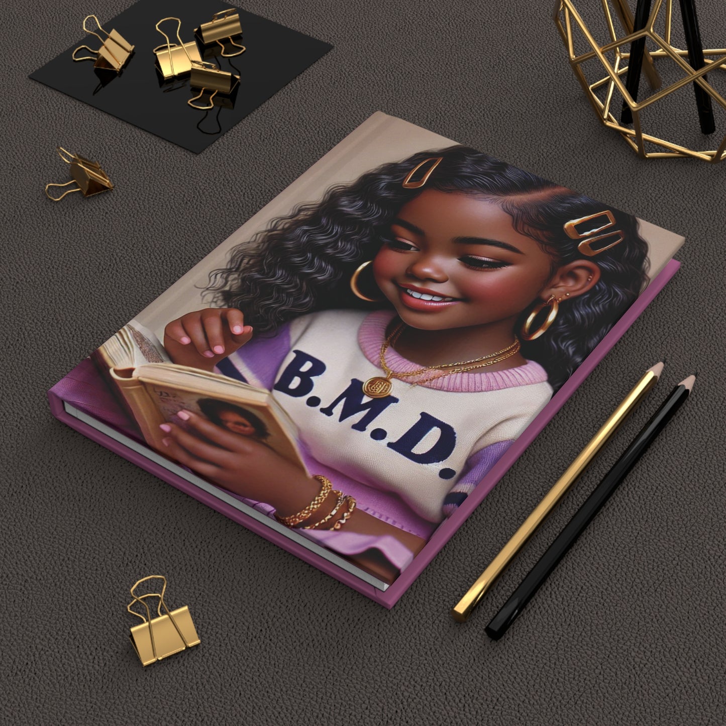B.M.D Reading Girl Hardcover Journal Matte, Book Lover Notebook, Writer's Diary, Literary Gift, Stationery Set (pic 1 light pink)