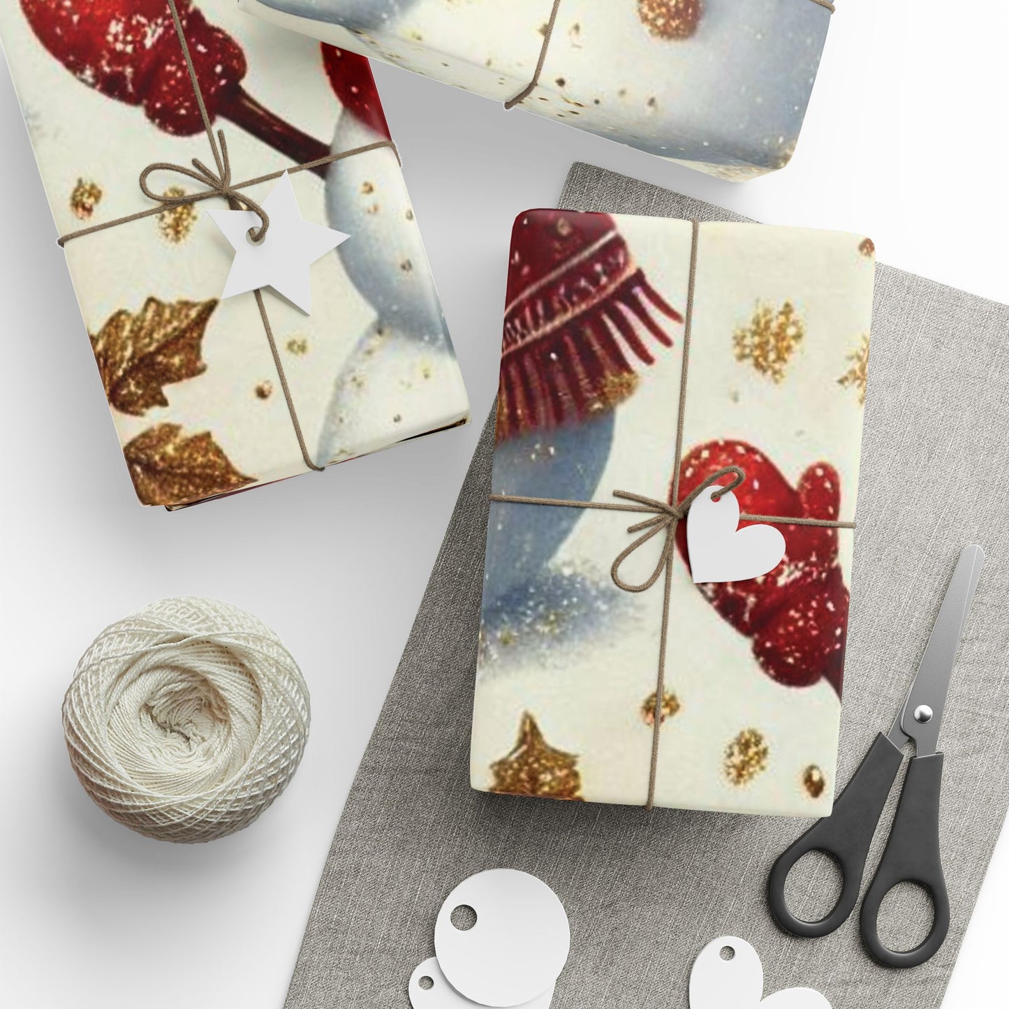 B.M.D Snowman Christmas Wrapping Paper - Festive Gold Snowflakes & Holly Gift Wrap