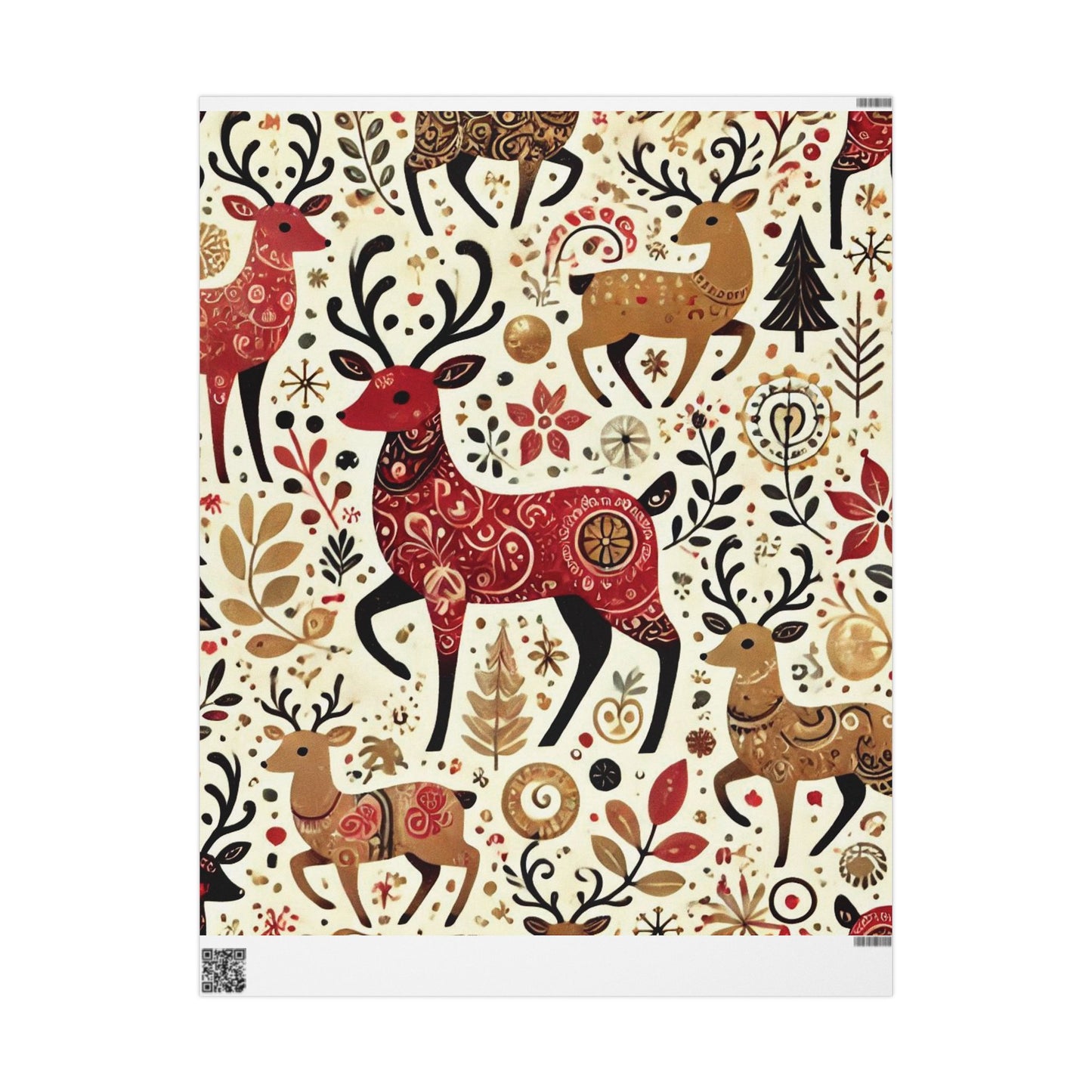 B.M.D Reindeer Folk Art Wrapping Paper Roll — Festive Scandinavian Holiday Gift Wrap