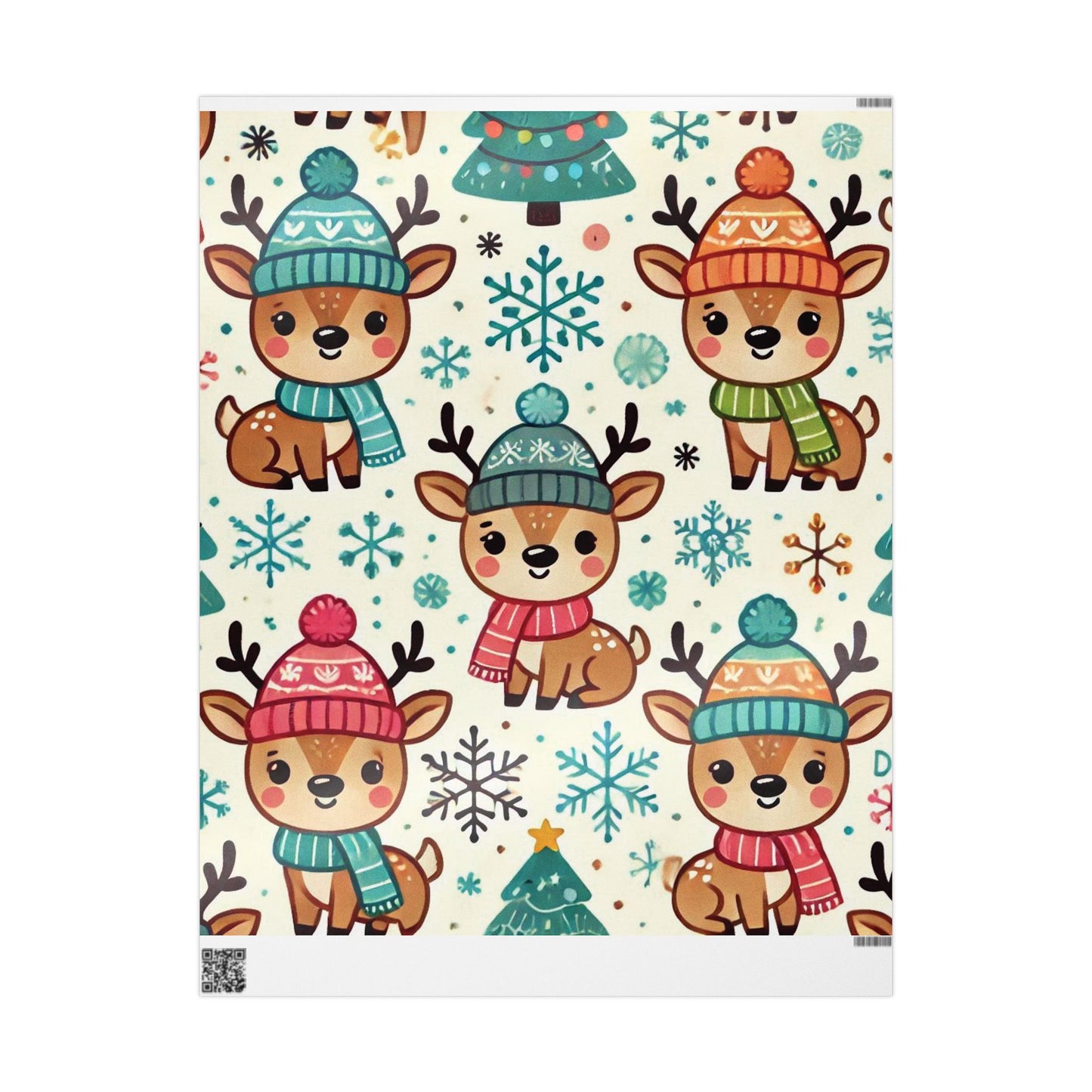 B.M.D Cute Reindeer Wrapping Paper – Festive Holiday Gift Wrap with Snowflakes & Trees