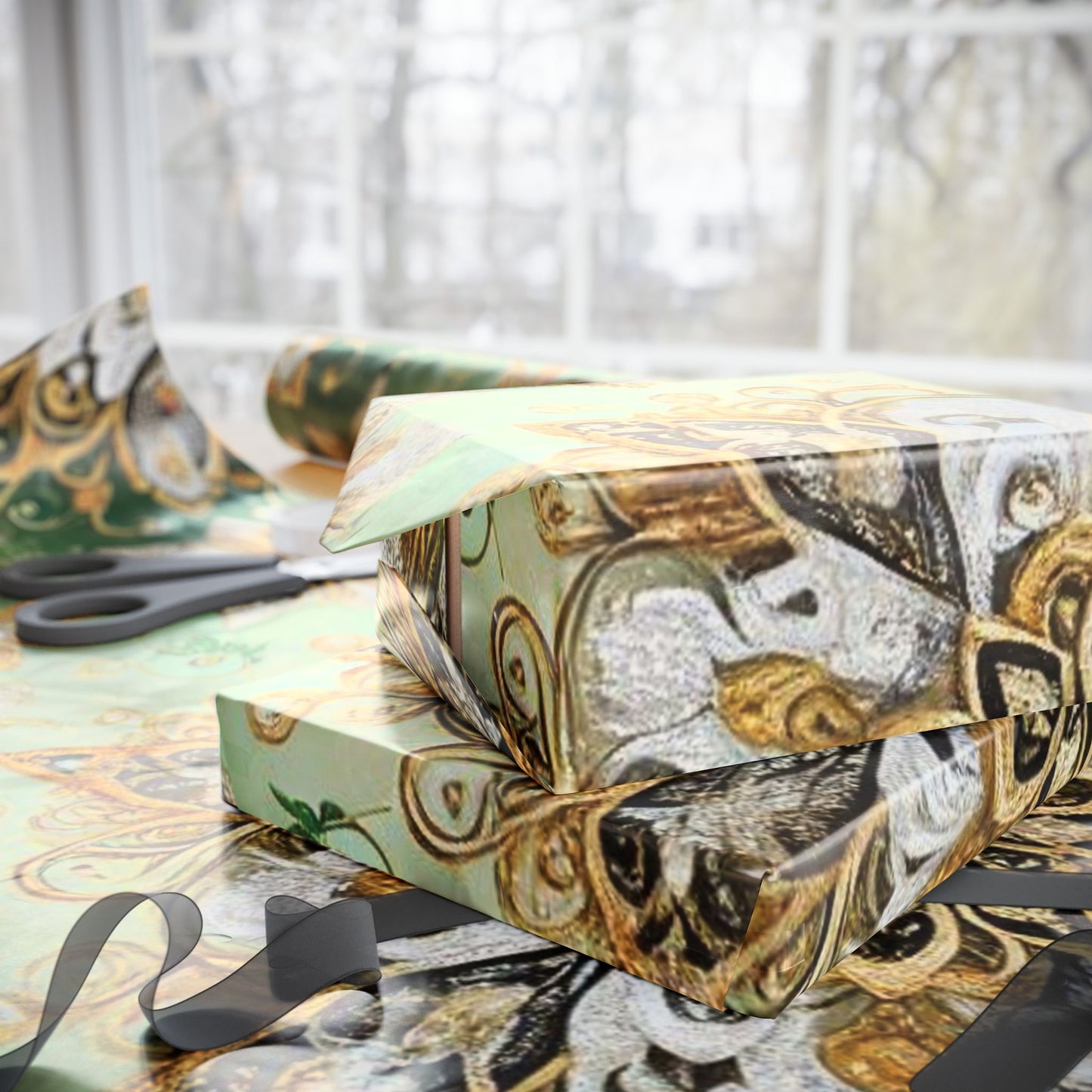 B.M.D Gold & Green Mandala Wrapping Paper — Elegant Holiday Gift Wrap