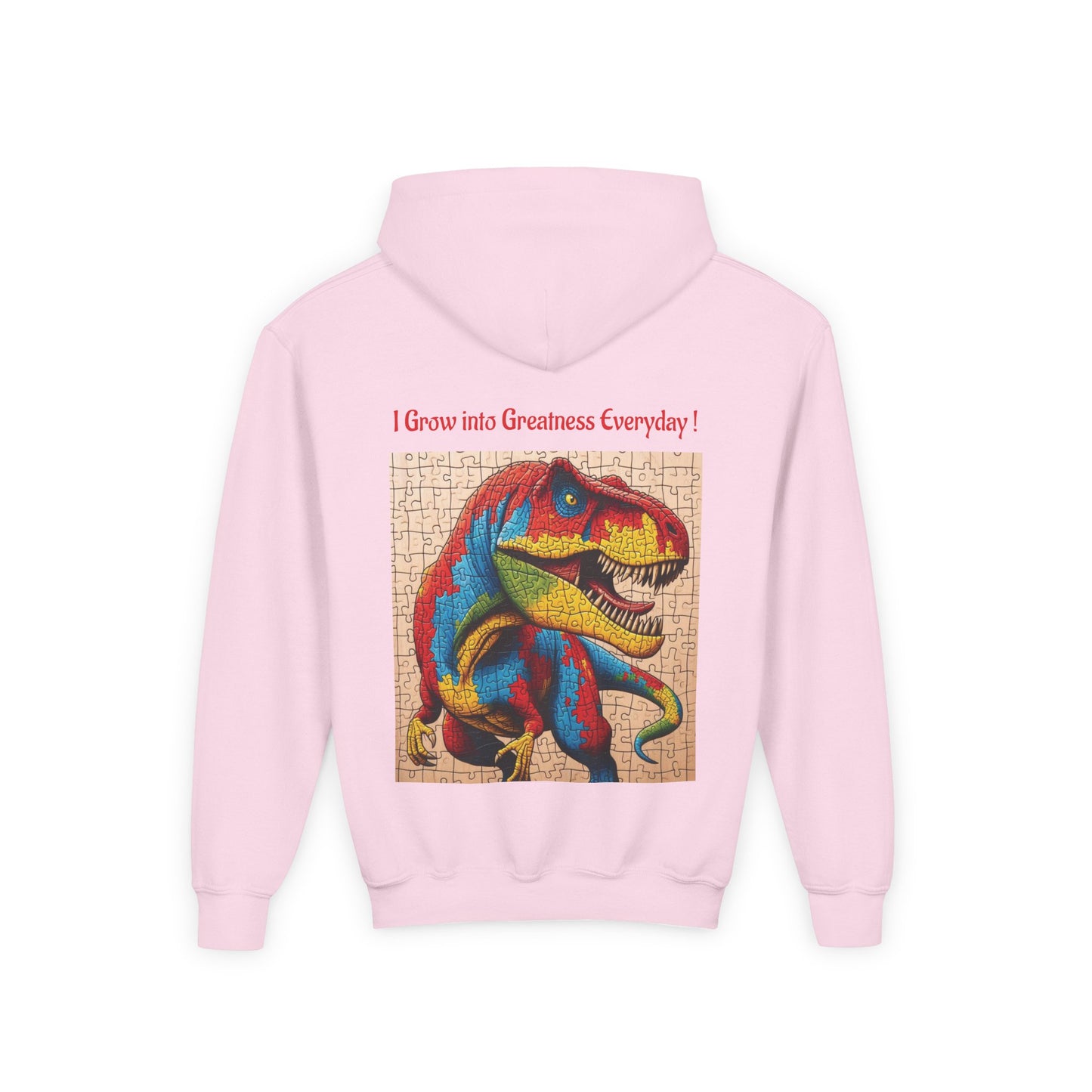 B.M.D Colorful Dinosaur Hoodie — Youth T‑Rex Puzzle Art Pullover