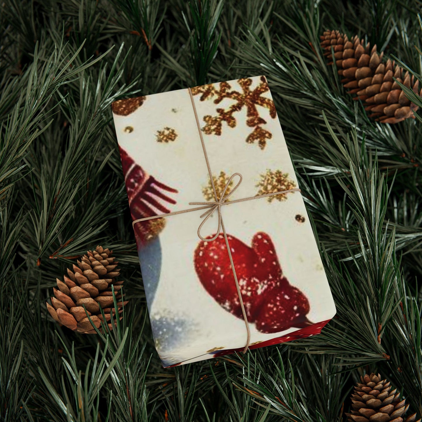 B.M.D Snowman Christmas Wrapping Paper - Festive Gold Snowflakes & Holly Gift Wrap