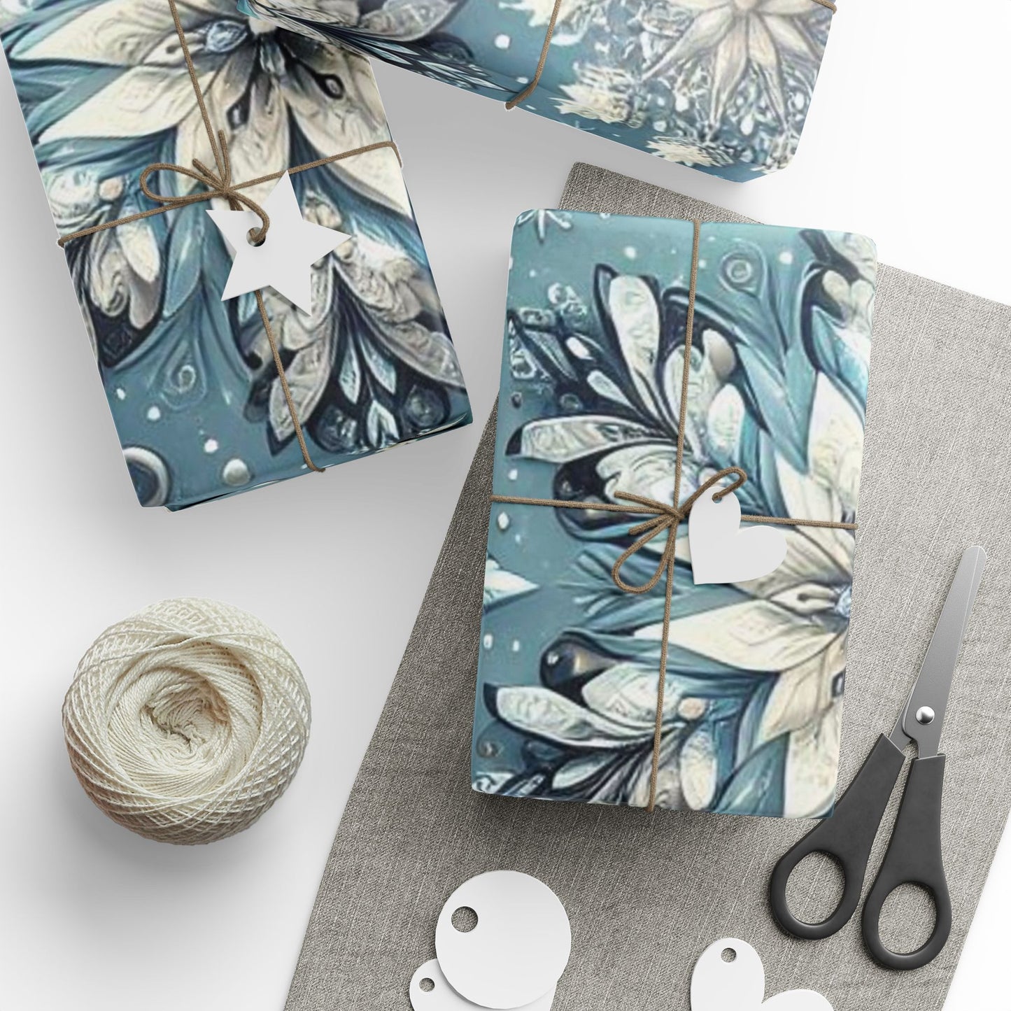 B.M.D Winter Snowflake Wrapping Paper Roll — Blue Holiday Gift Wrap