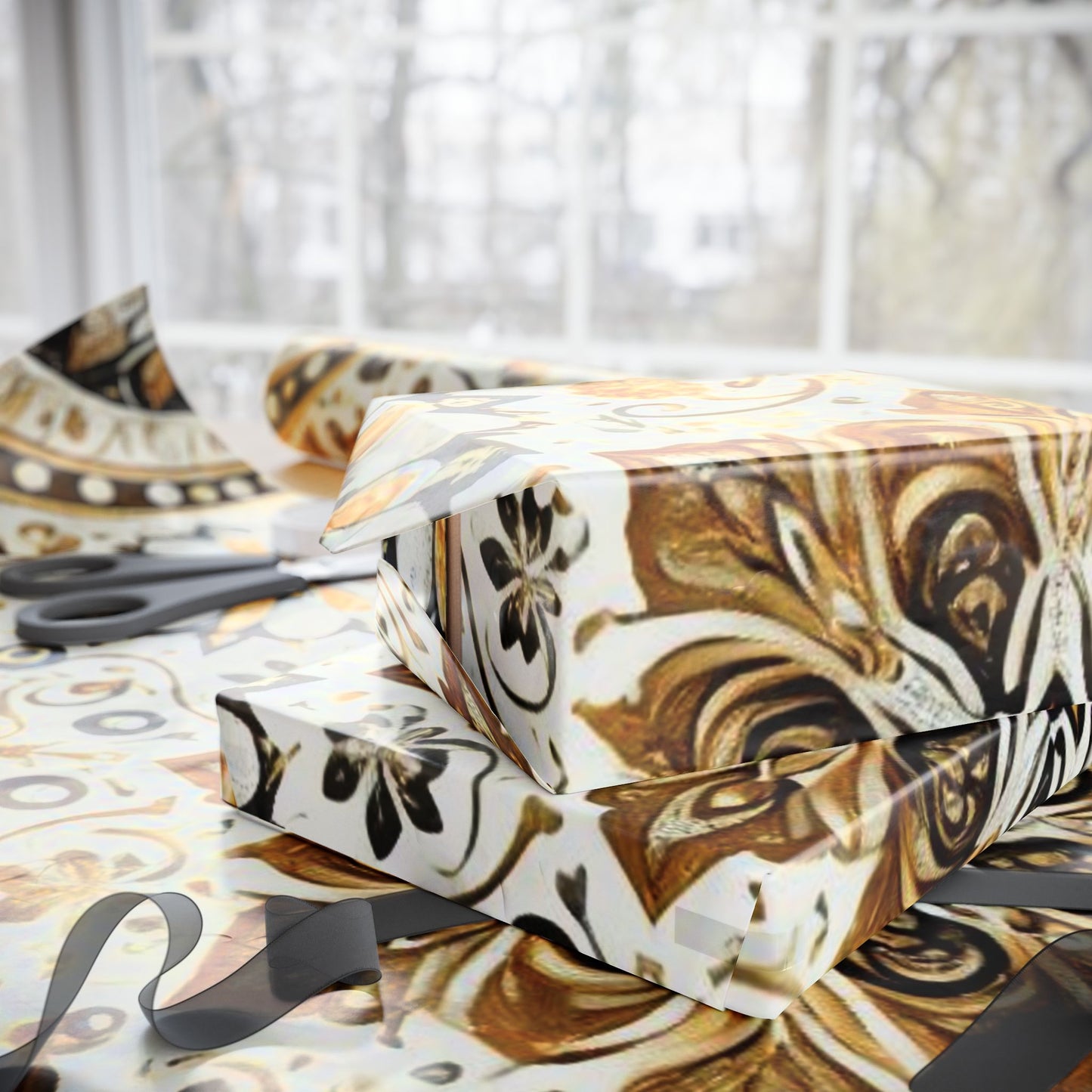 B.M.D Gold Floral Mandala Wrapping Paper – Elegant Gift Wrap for Weddings & Holidays