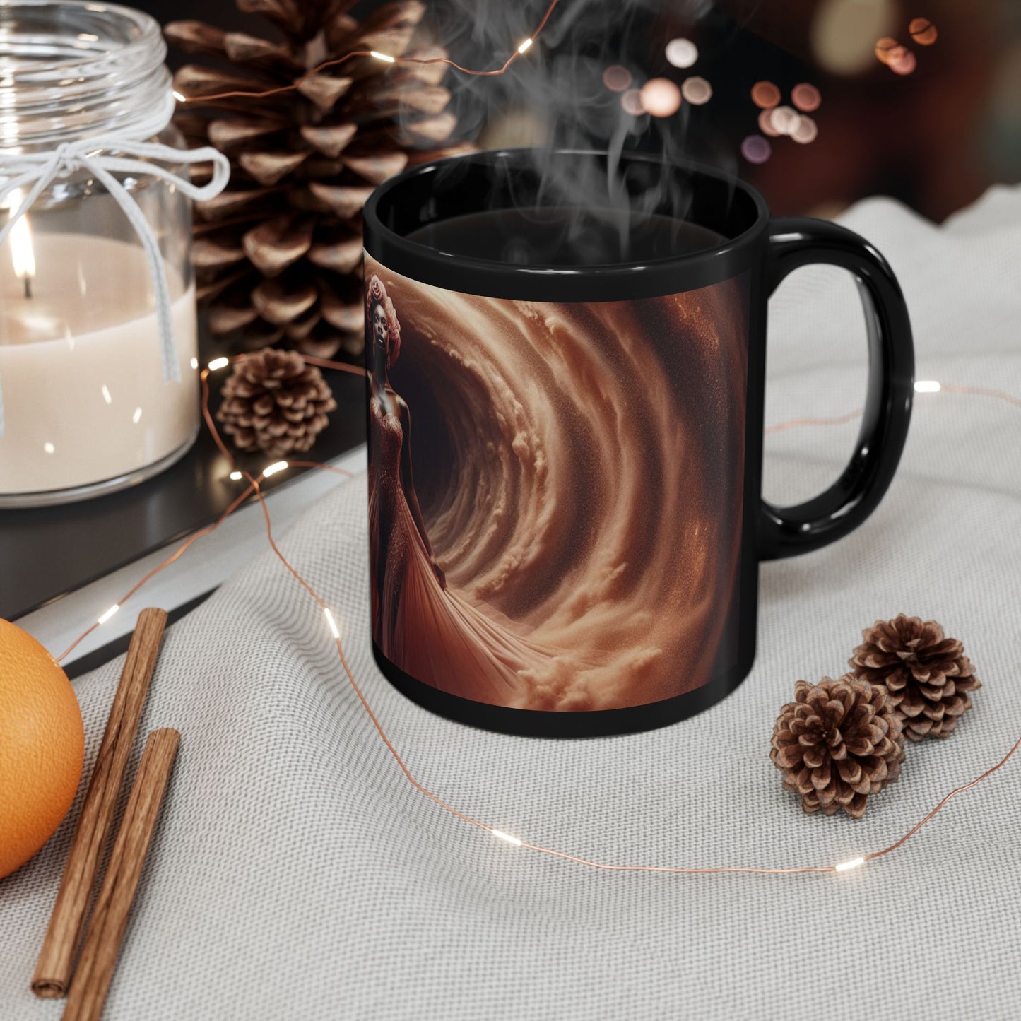 B.M.D Powerful Woman Walking Through the Storm Effortlessly & Elegantly- Fantasy Black Mug, Artistic Coffee Cup, Unique Gift for Dreamers, Home Decor, Art Lover's Mug, Perfect for Birthdays & Holidays
