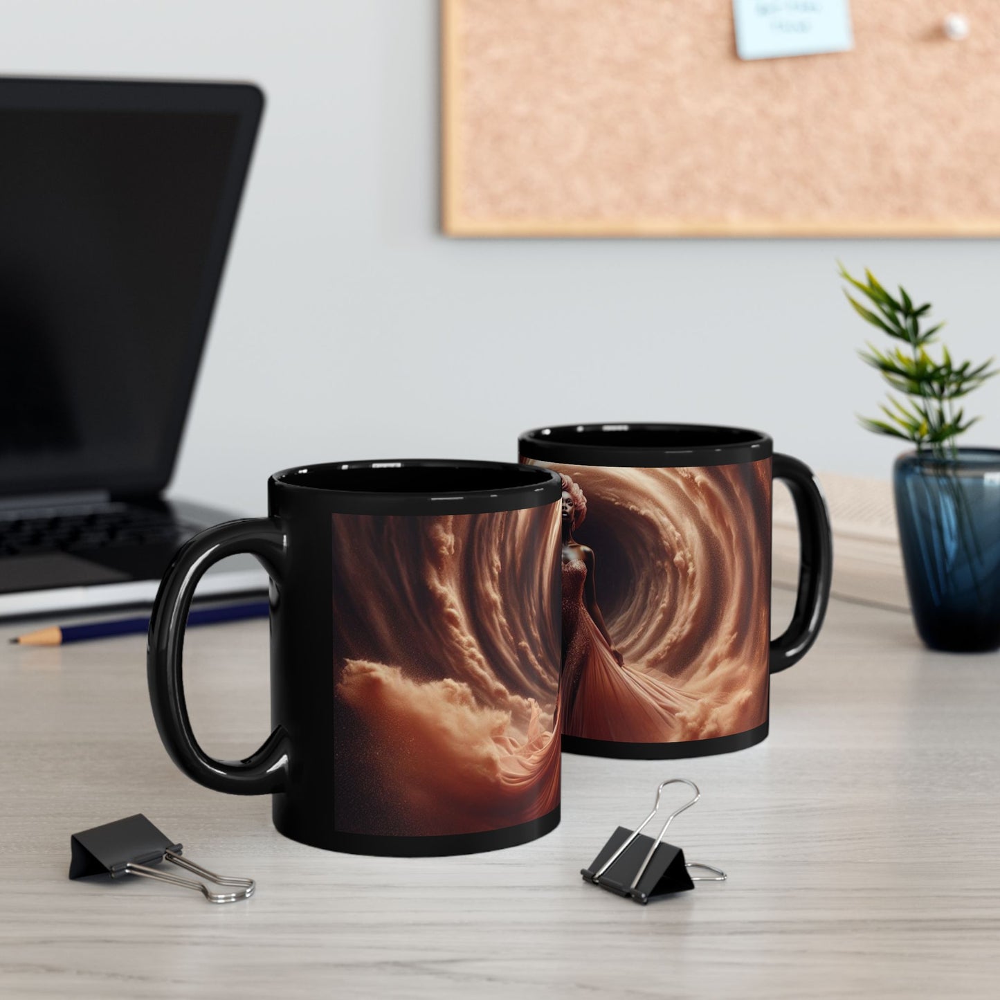 B.M.D Powerful Woman Walking Through the Storm Effortlessly & Elegantly- Fantasy Black Mug, Artistic Coffee Cup, Unique Gift for Dreamers, Home Decor, Art Lover's Mug, Perfect for Birthdays & Holidays