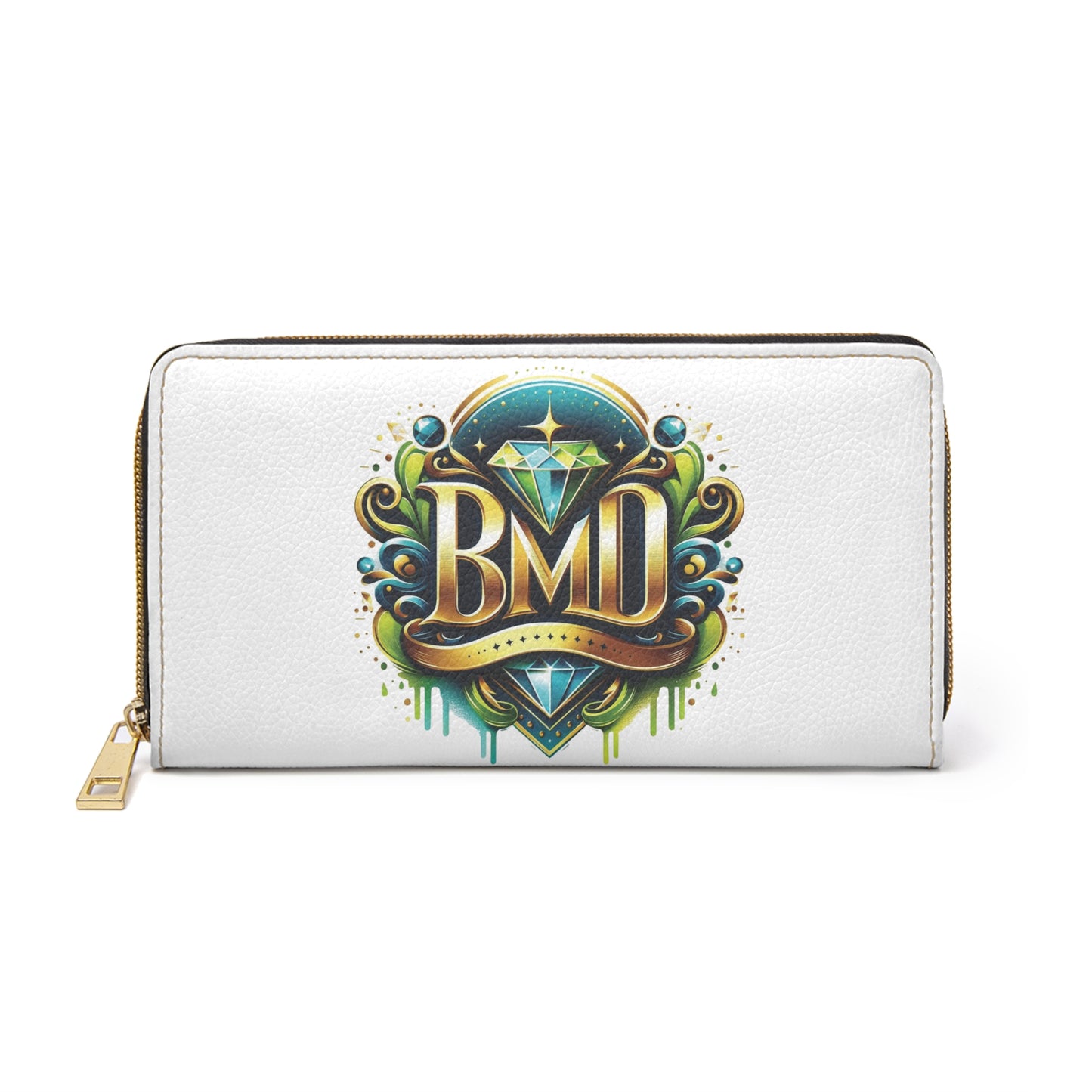 B.M.D White Zipper Wallet