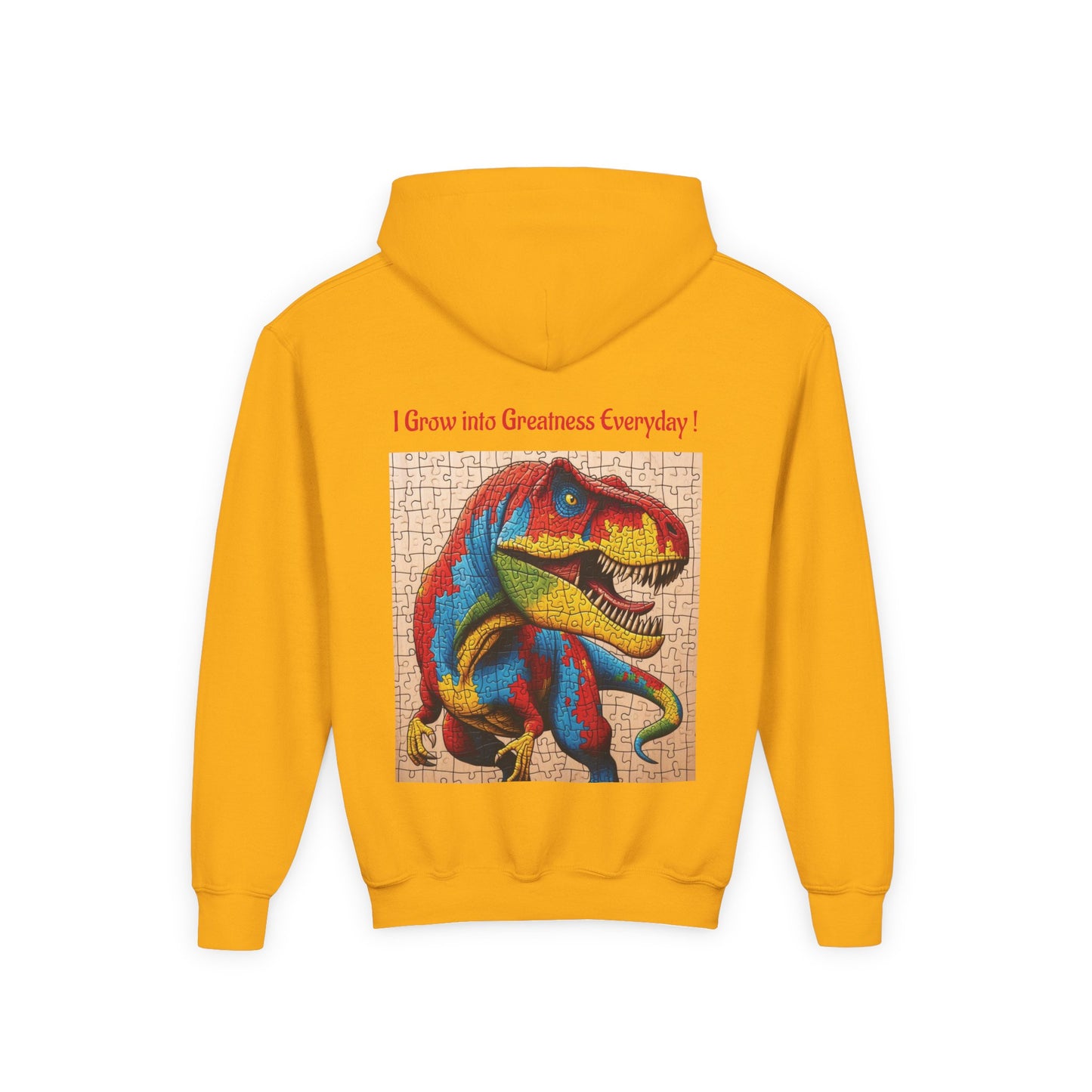 B.M.D Colorful Dinosaur Hoodie — Youth T‑Rex Puzzle Art Pullover