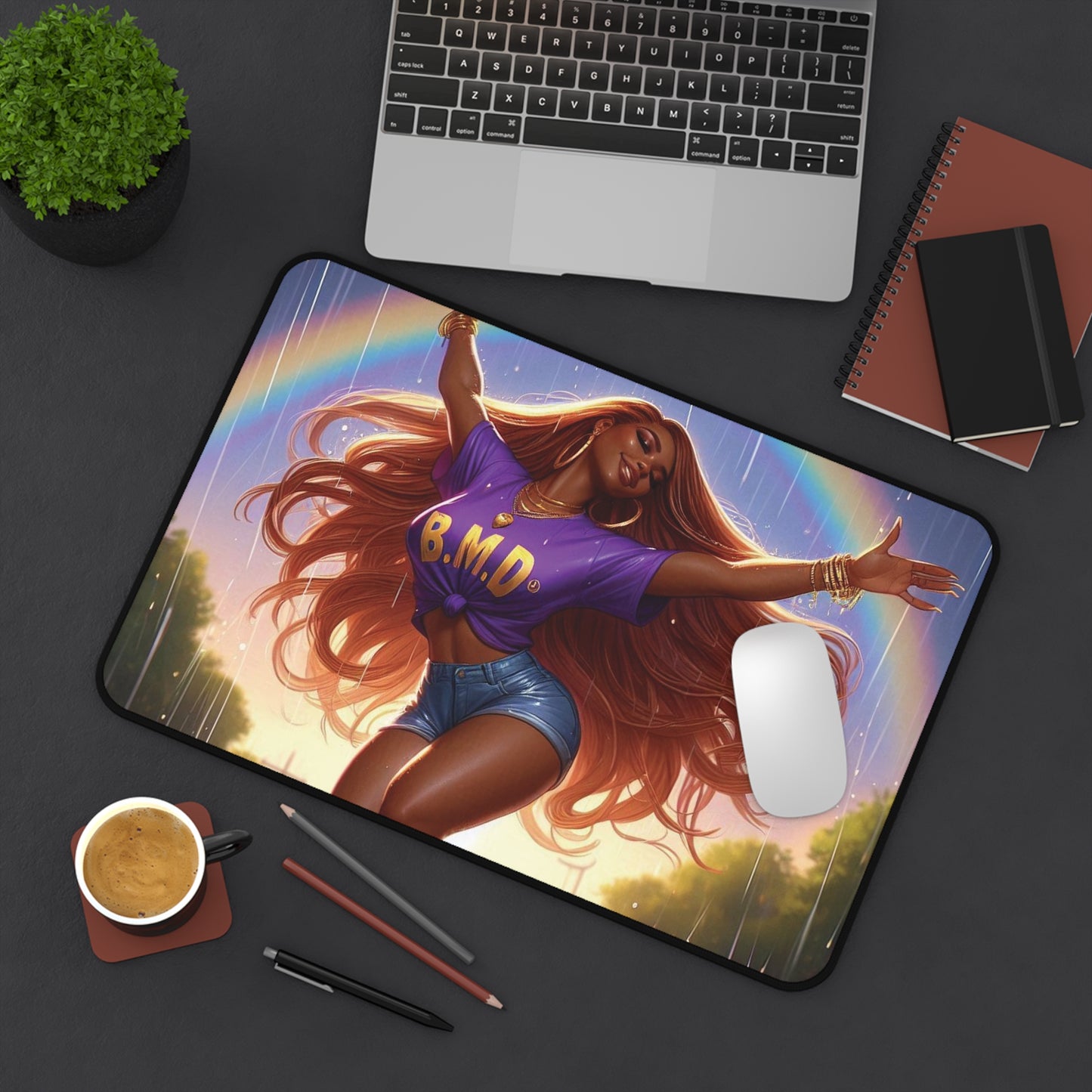 B.M.D Vibrant Rainbow Desk Mat - B.M.D. Dance Vibe, Home Office Decor, Motivational Gift, Gaming Accessory, Student Essential