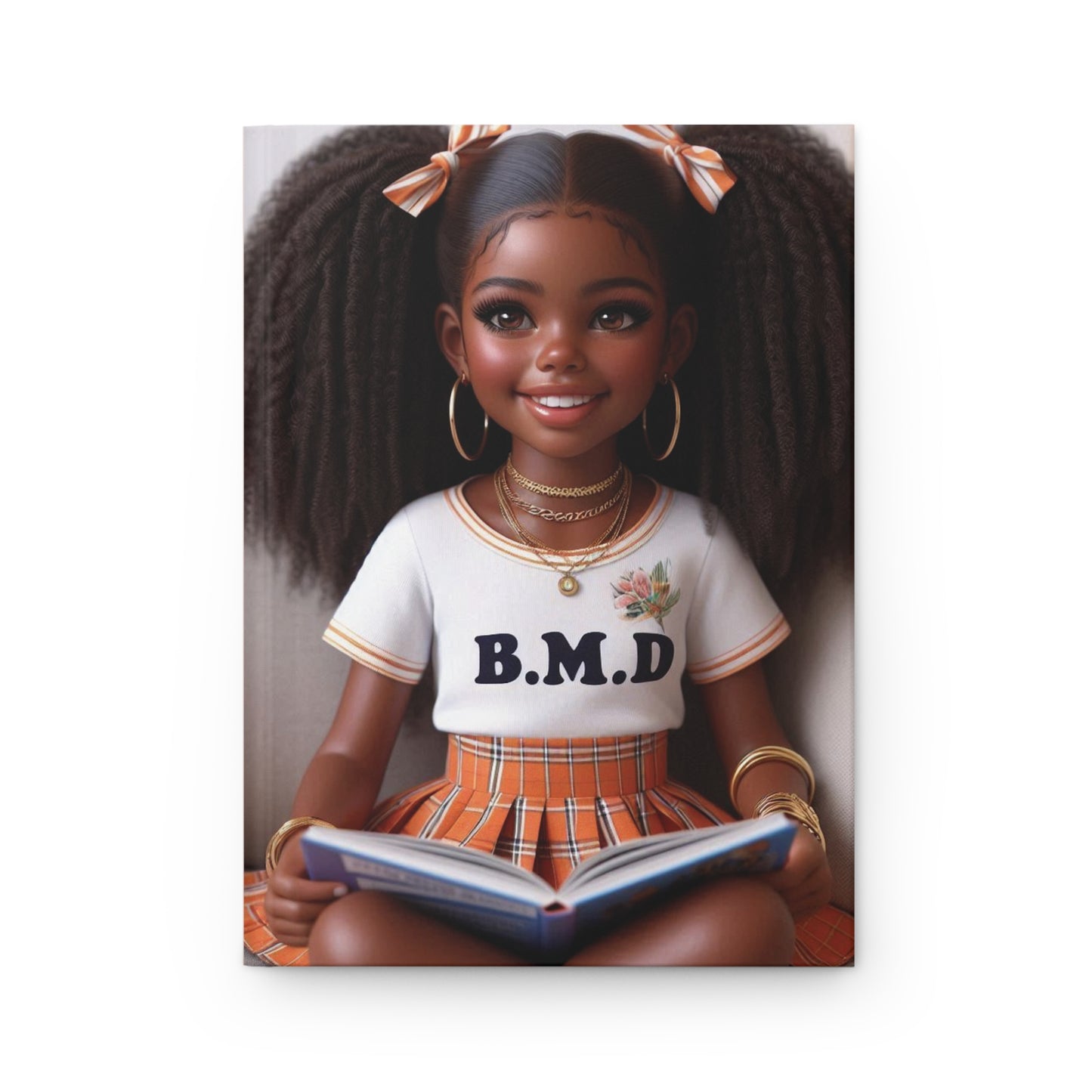 B.M.D Reading Girl Hardcover Journal Matte, Book Lover Notebook, Writer's Diary, Literary Gift, Stationery Set (pic 1 orange)