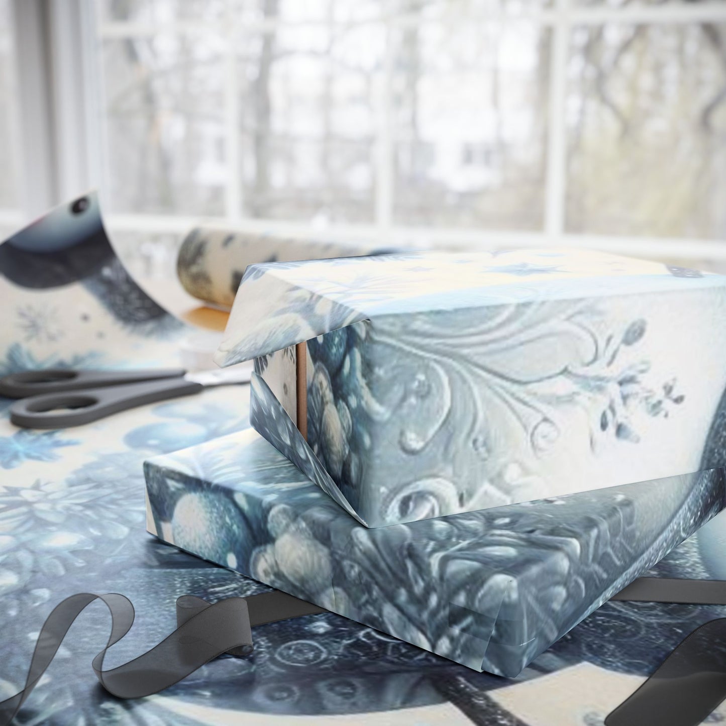 B.M.D Snowman Wrapping Paper Roll — Blue Winter Holiday Gift Wrap