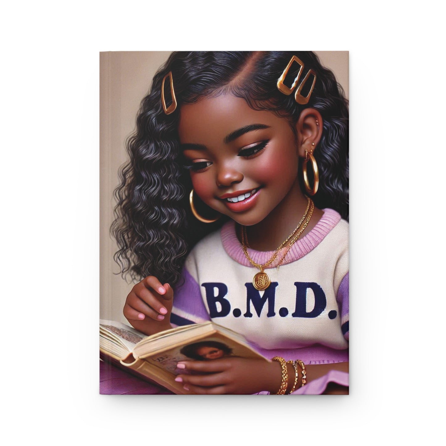 B.M.D Reading Girl Hardcover Journal Matte, Book Lover Notebook, Writer's Diary, Literary Gift, Stationery Set (pic 1 light pink)