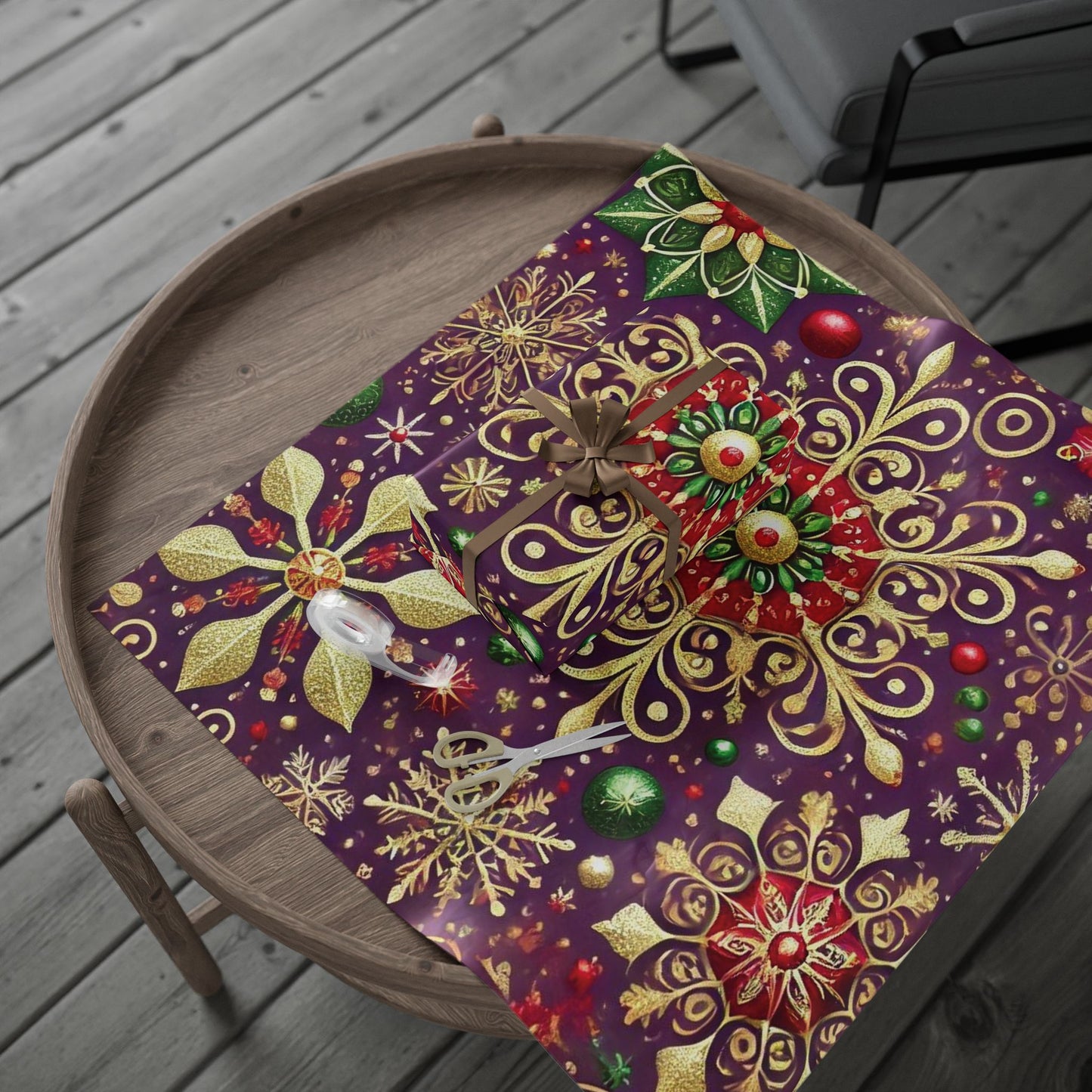 B.M.D Holiday Snowflake Wrapping Paper — Festive Gold & Jewel-Tone Gift Wrap