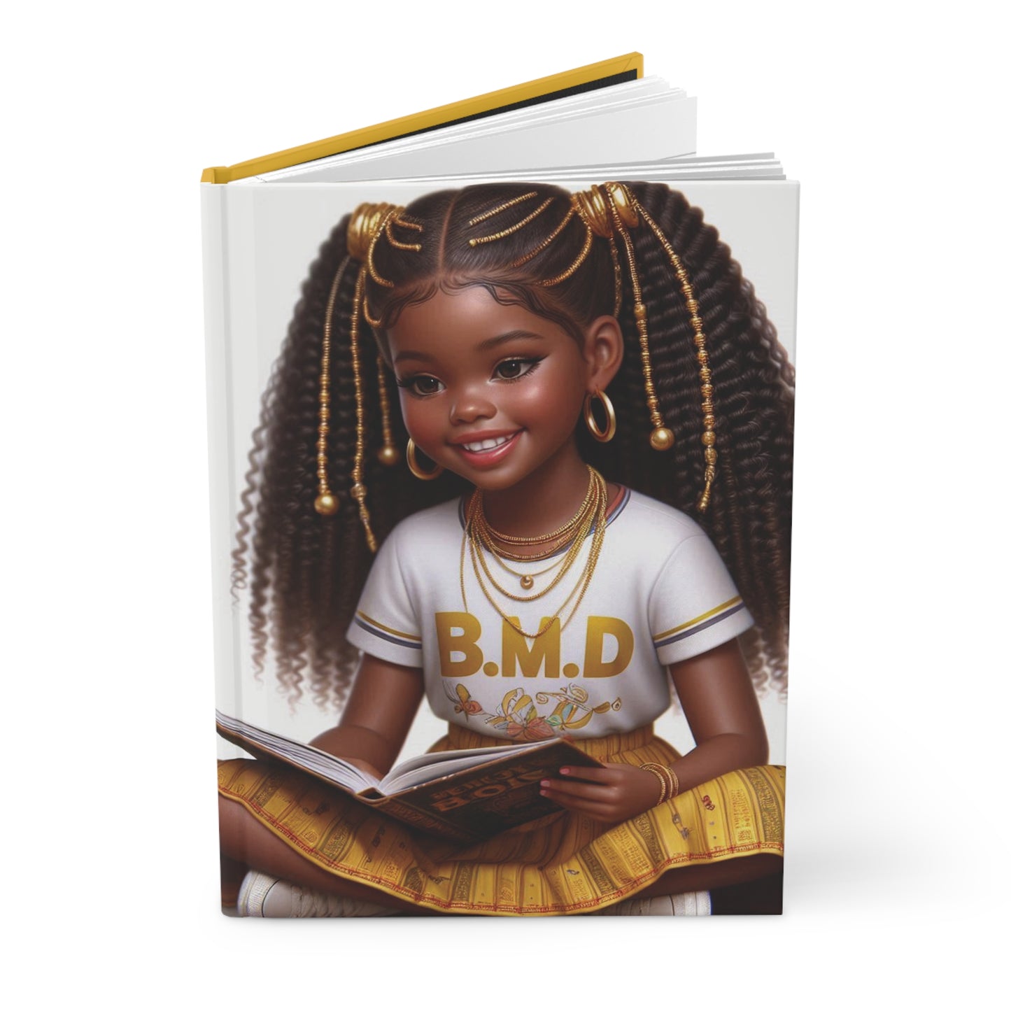 B.M.D Reading Girl Hardcover Journal Matte, Book Lover Notebook, Writer's Diary, Literary Gift, Stationery Set (pic 2 yellow)