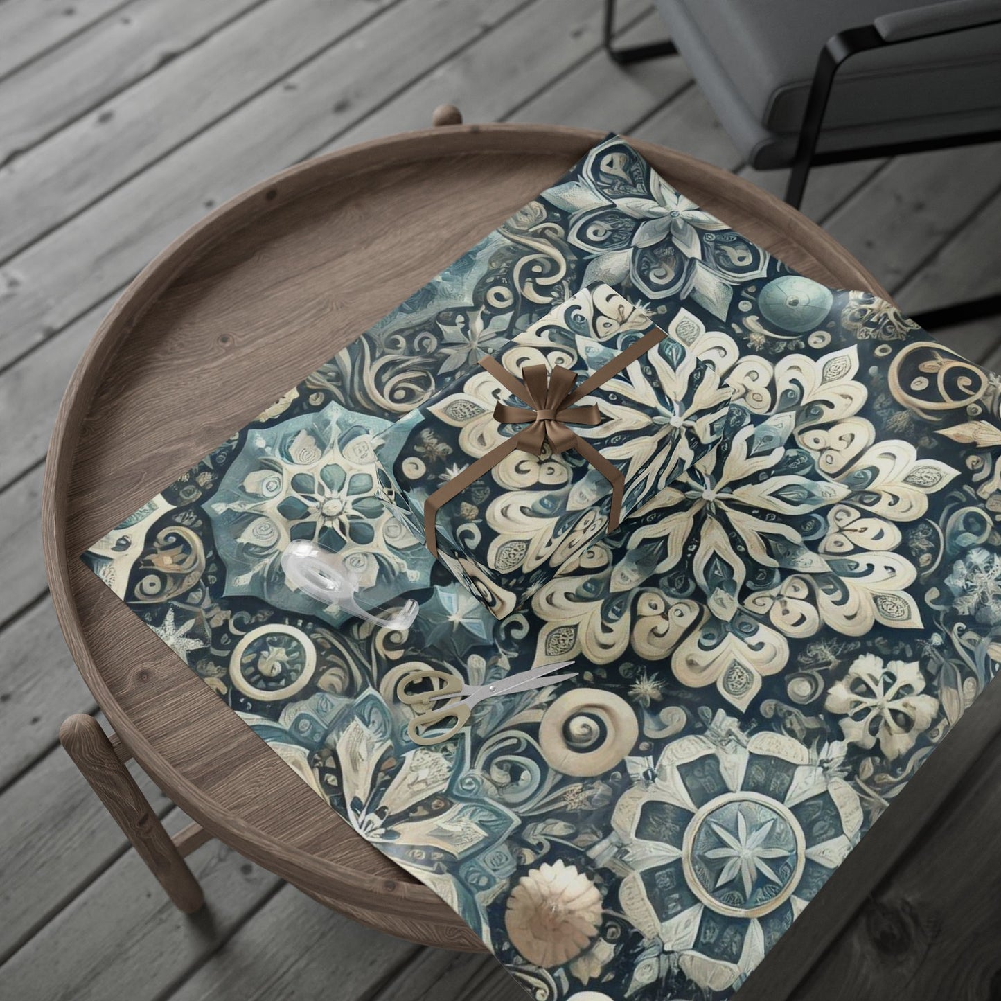 B.M.D Snowflake Mandala Wrapping Paper — Elegant Blue Winter Gift Wrap