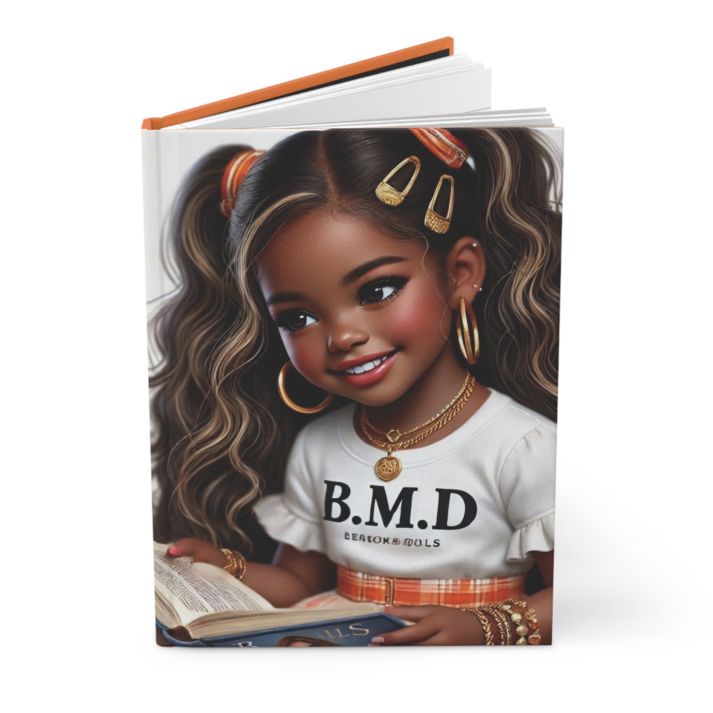 B.M.D Reading Girl Hardcover Journal Matte, Book Lover Notebook, Writer's Diary, Literary Gift, Stationery Set (pic 4 orange)