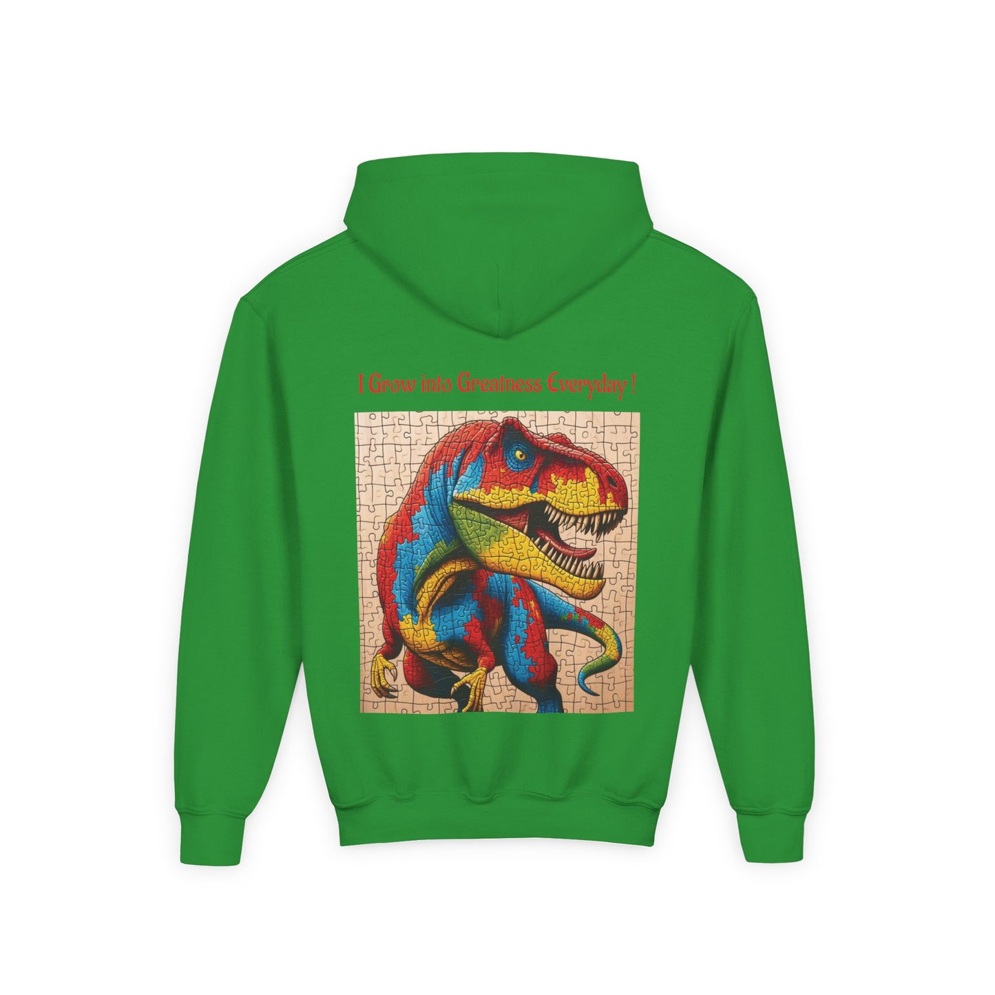 B.M.D Colorful Dinosaur Hoodie — Youth T‑Rex Puzzle Art Pullover