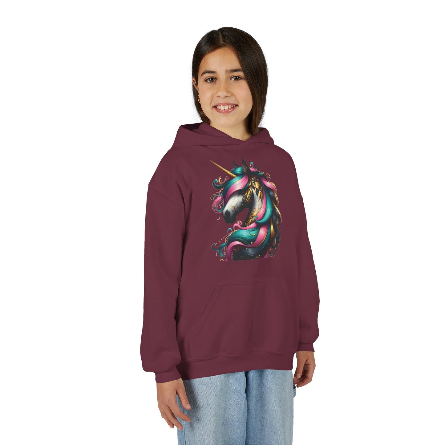B.M.D Whimsical Unicorn Youth Hoodie, Adorable Kids Sweatshirt, Perfect for Birthdays, Gift for Unicorn Lovers, Cozy Pullover